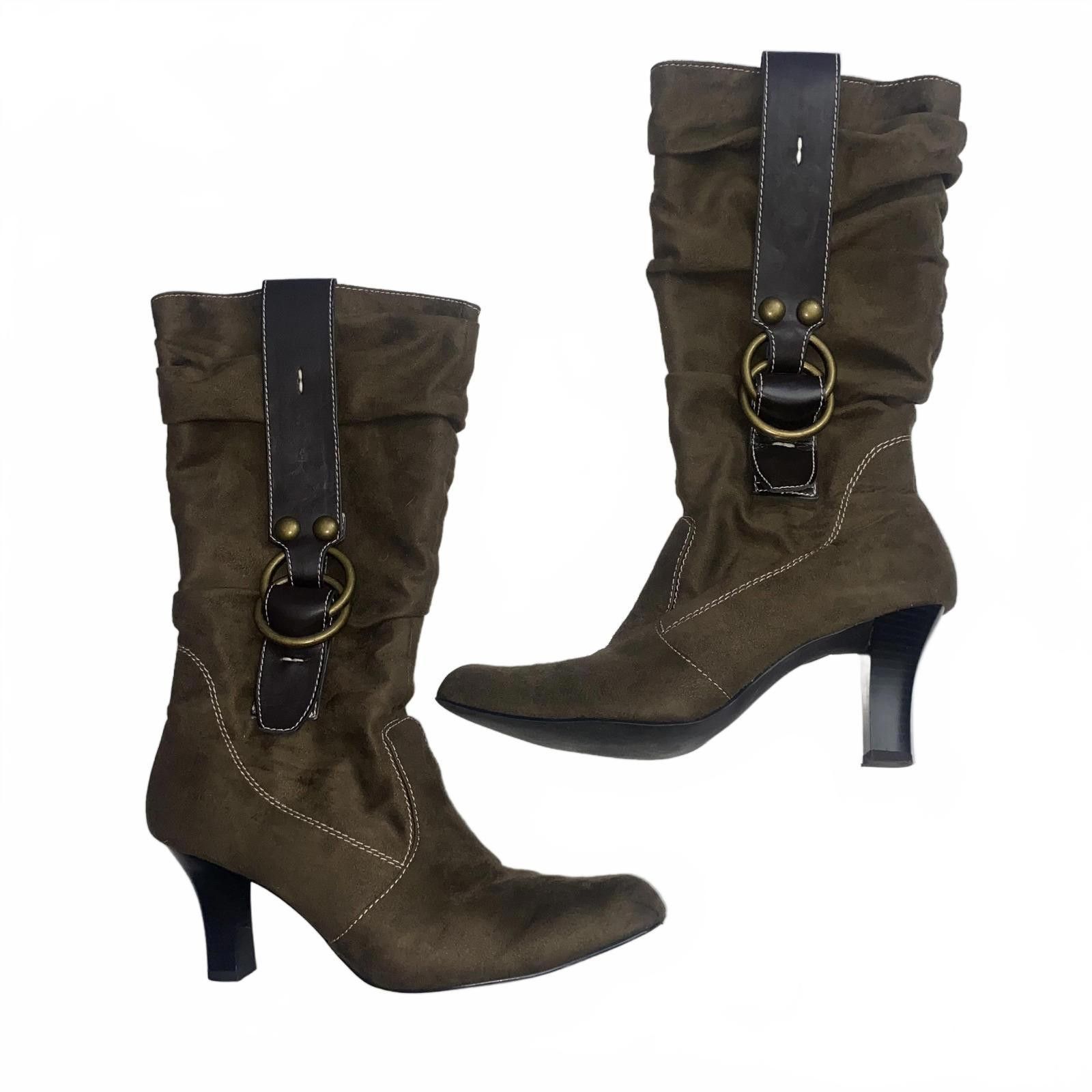 Cartoon Network Vintage 2000s Brown Suede Ruched Heeled Boots 8 Size US 8 / IT 38 - 1 Thumbnail