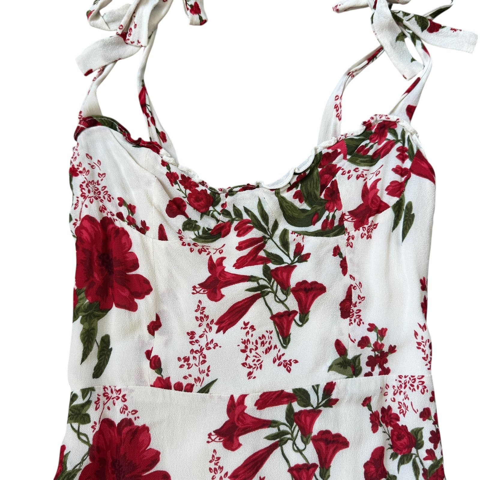 Reformation Reformation Christine Mini Dress Georgette Red Floral Size XS / US 0-2 / IT 36-38 - 6 Thumbnail