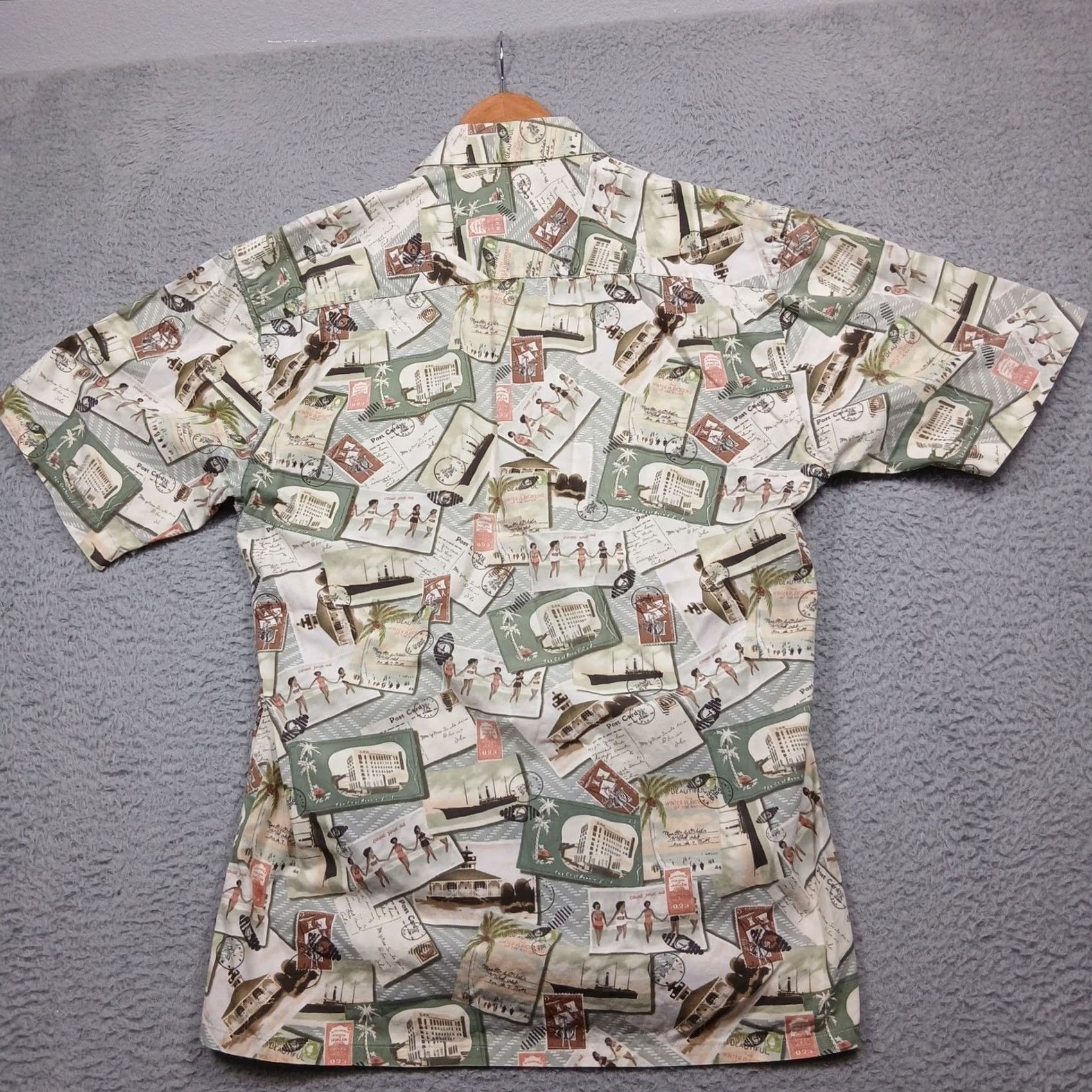 Vintage VINTAGE Moda Capra Hawaiian Shirt Mens S Short Sleeve Button-Down Cream Graphic Print Vintage Postcard Theme 90s? Travel Size US S / EU 44-46 / 1 - 3 Thumbnail