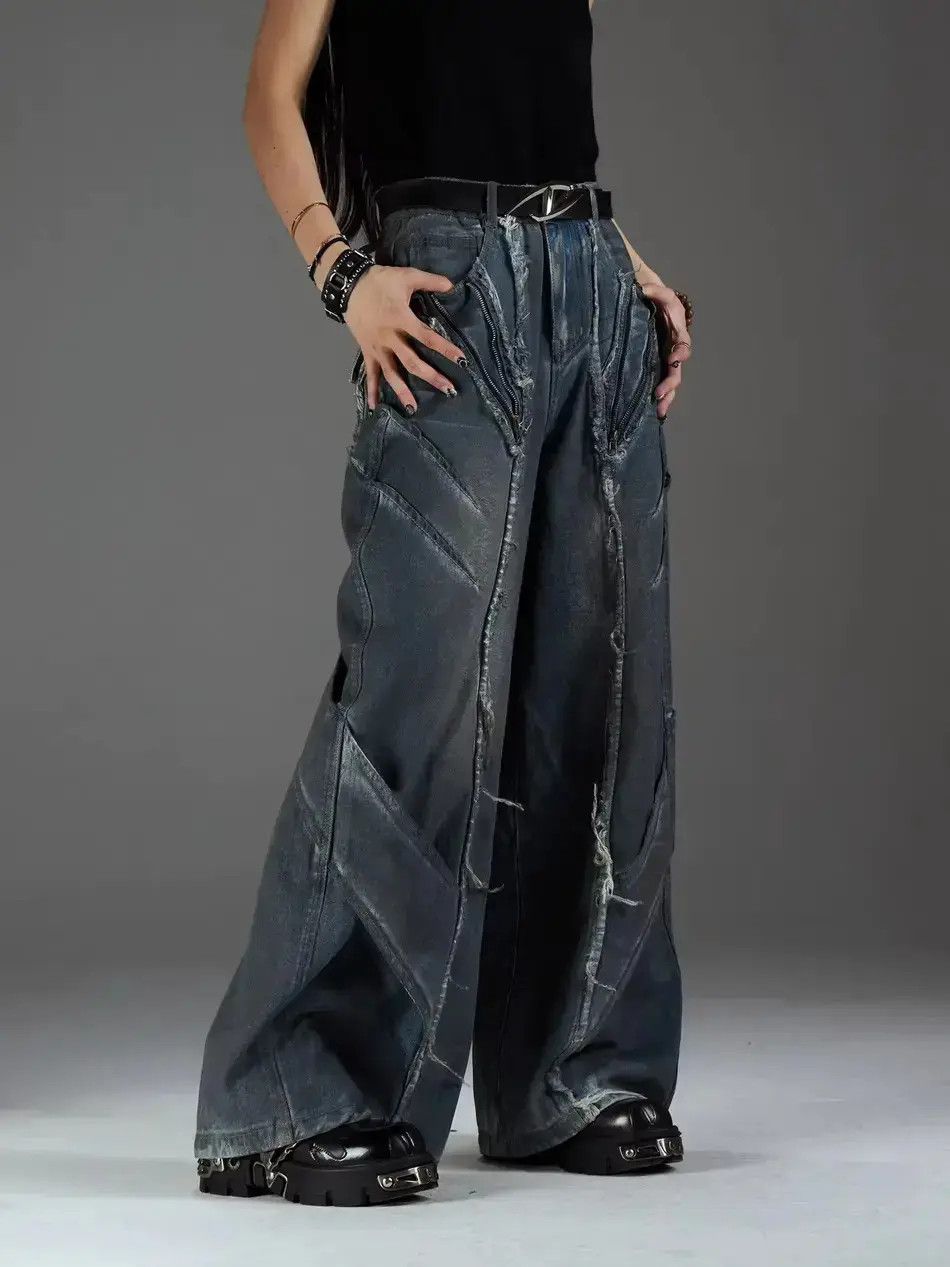 Japanese Brand Distressed Washed Deconstructed Patchwork Jeans y2k Pants Size US 32 / EU 48 - 2 Thumbnail