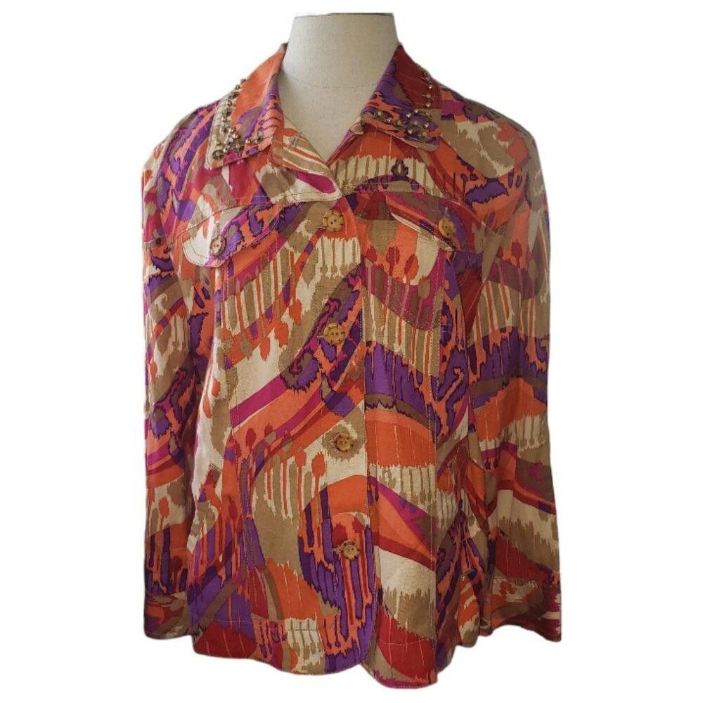 Designer CT1632 Ruby Rd. Orange Multi Denim Look Jacket 14 Size XL / US 12-14 / IT 48-50 - 1 Thumbnail