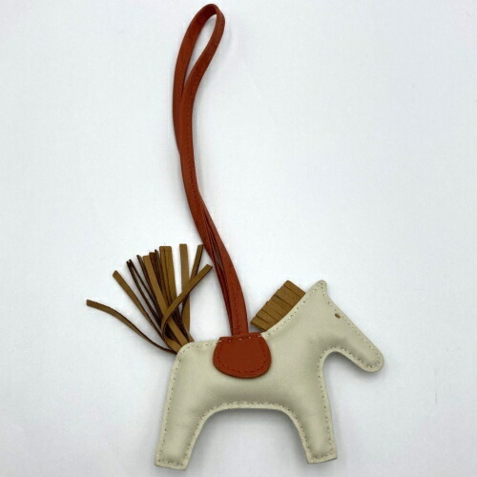 image of Hermes Keychain Charm Horse Rodeo Ivory White Orange Leather It94Hz8W08Z4, Women's