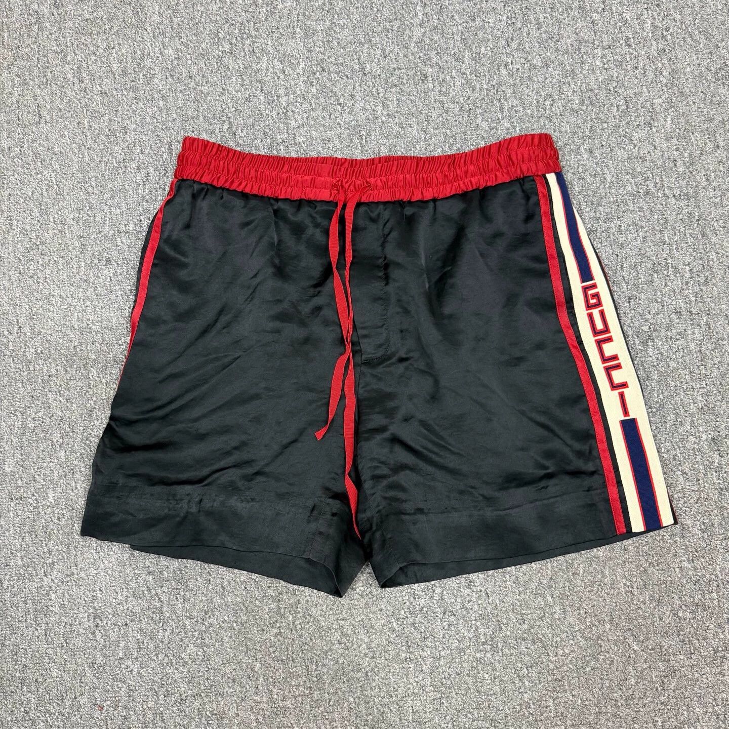 Gucci Black Acetate Silk Logo Track Shorts 48