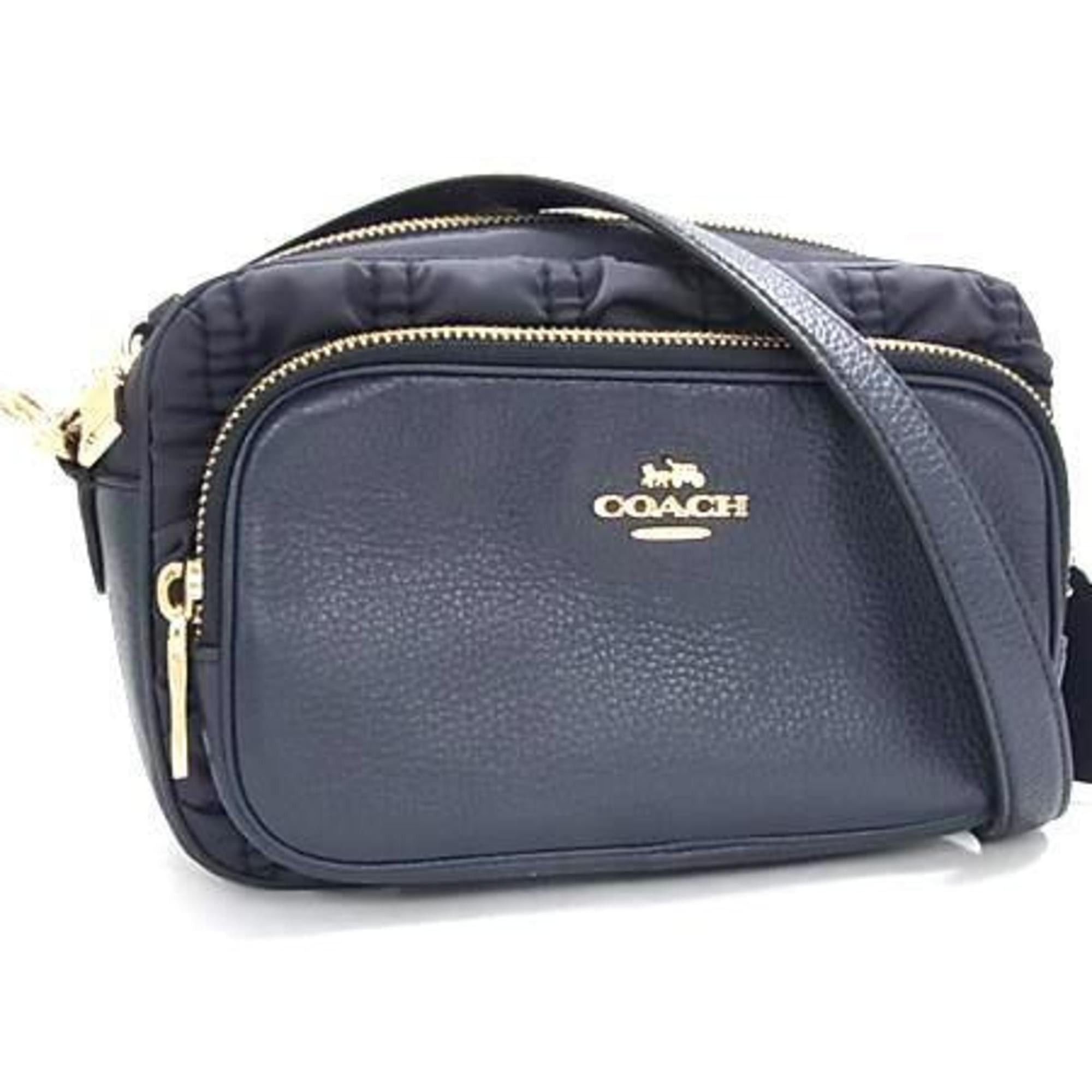 COACH Shoulder Bag C4095 Navy Leather and Nylon Gathered for Women