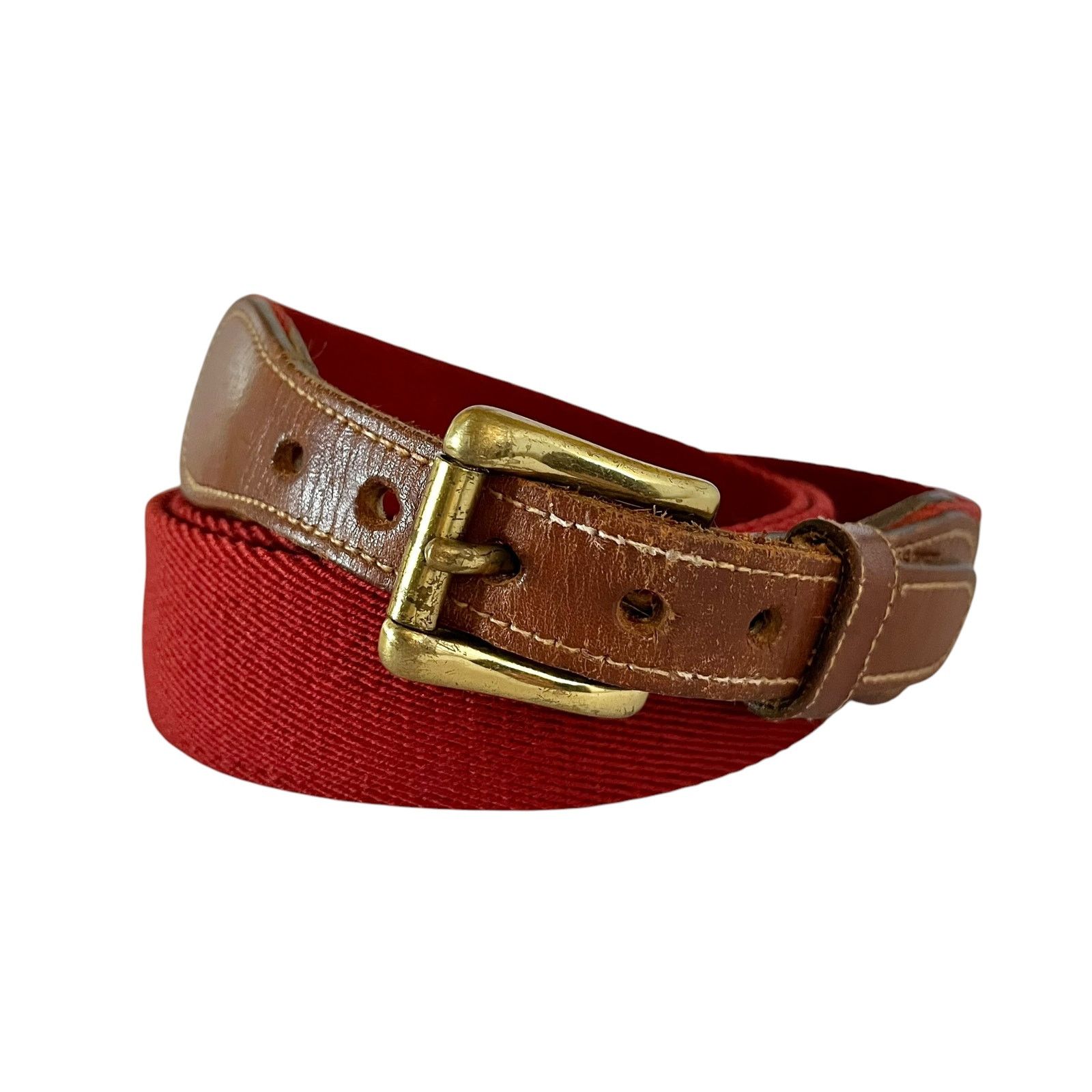 Dooney & Bourke × Vintage Dooney & Bourke Vintage Leather Red Wool Surcingle Belt Size 38 - 1 Thumbnail