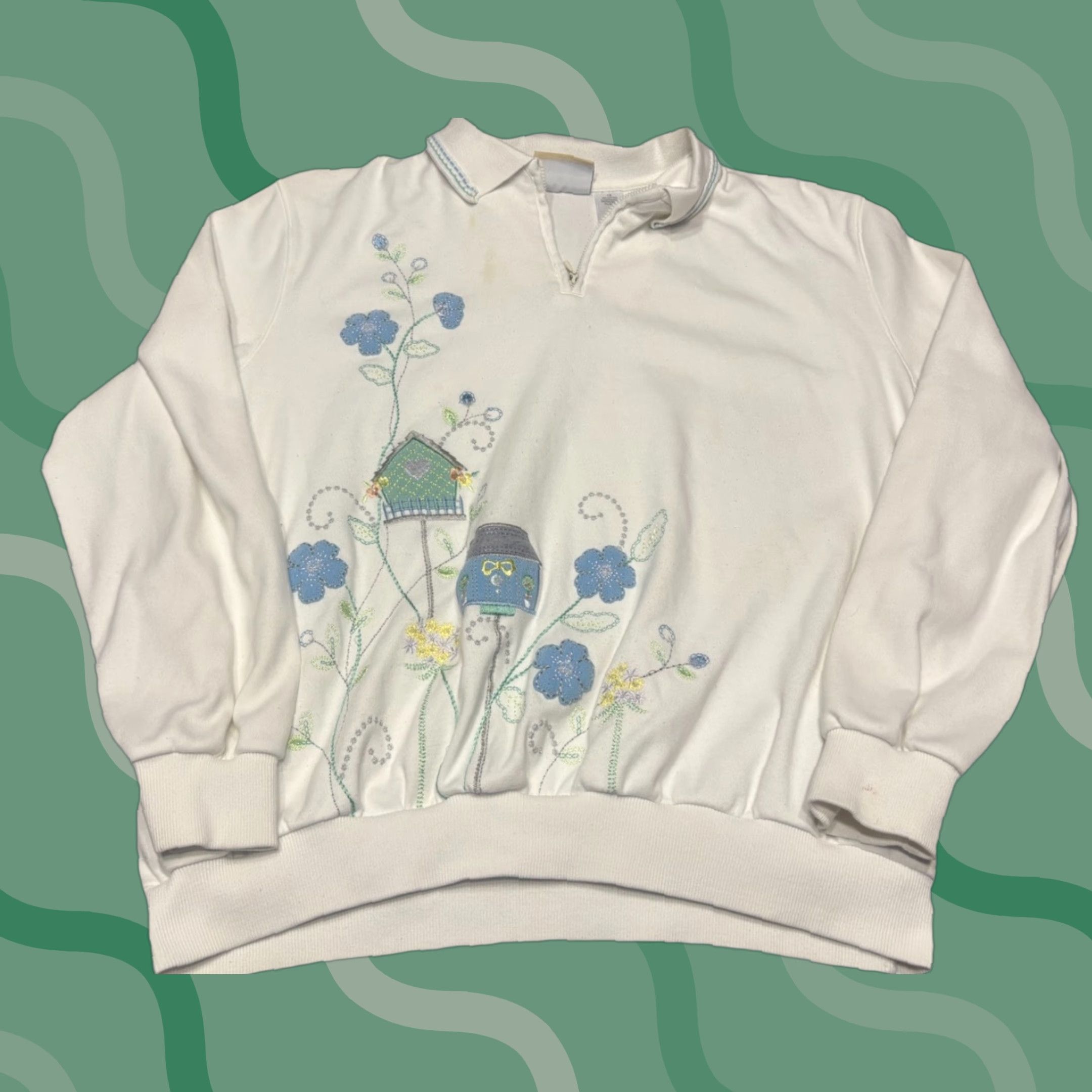 Vintage VINTAGE Floral Embroidered Crewneck 1/4 Zip Sweater XL Women White Black Red Size XL / US 12-14 / IT 48-50 - 1 Thumbnail