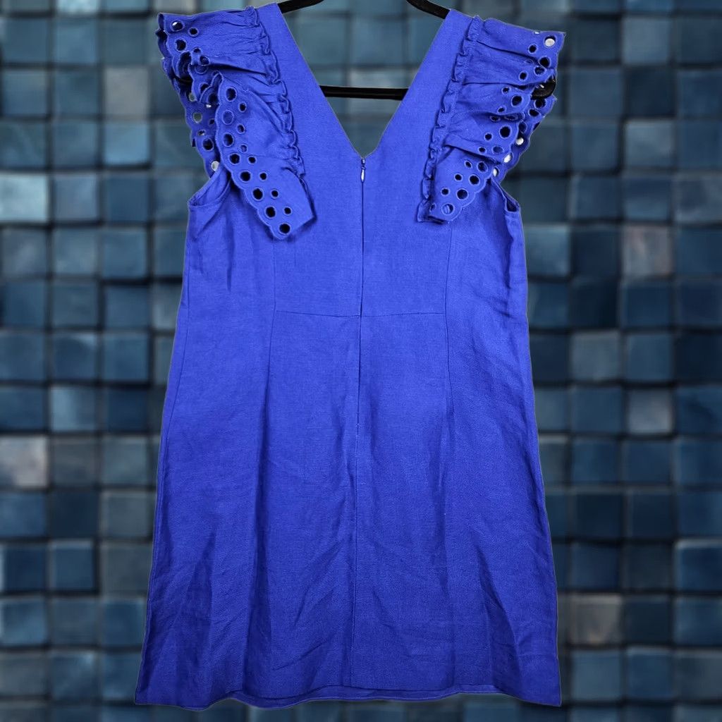 J.Crew J.CREW Collection Women's Blue Ruffle Shoulder V-neck Petite Dress Size 6 NEW Size M / US 6-8 / IT 42-44 - 1 Thumbnail