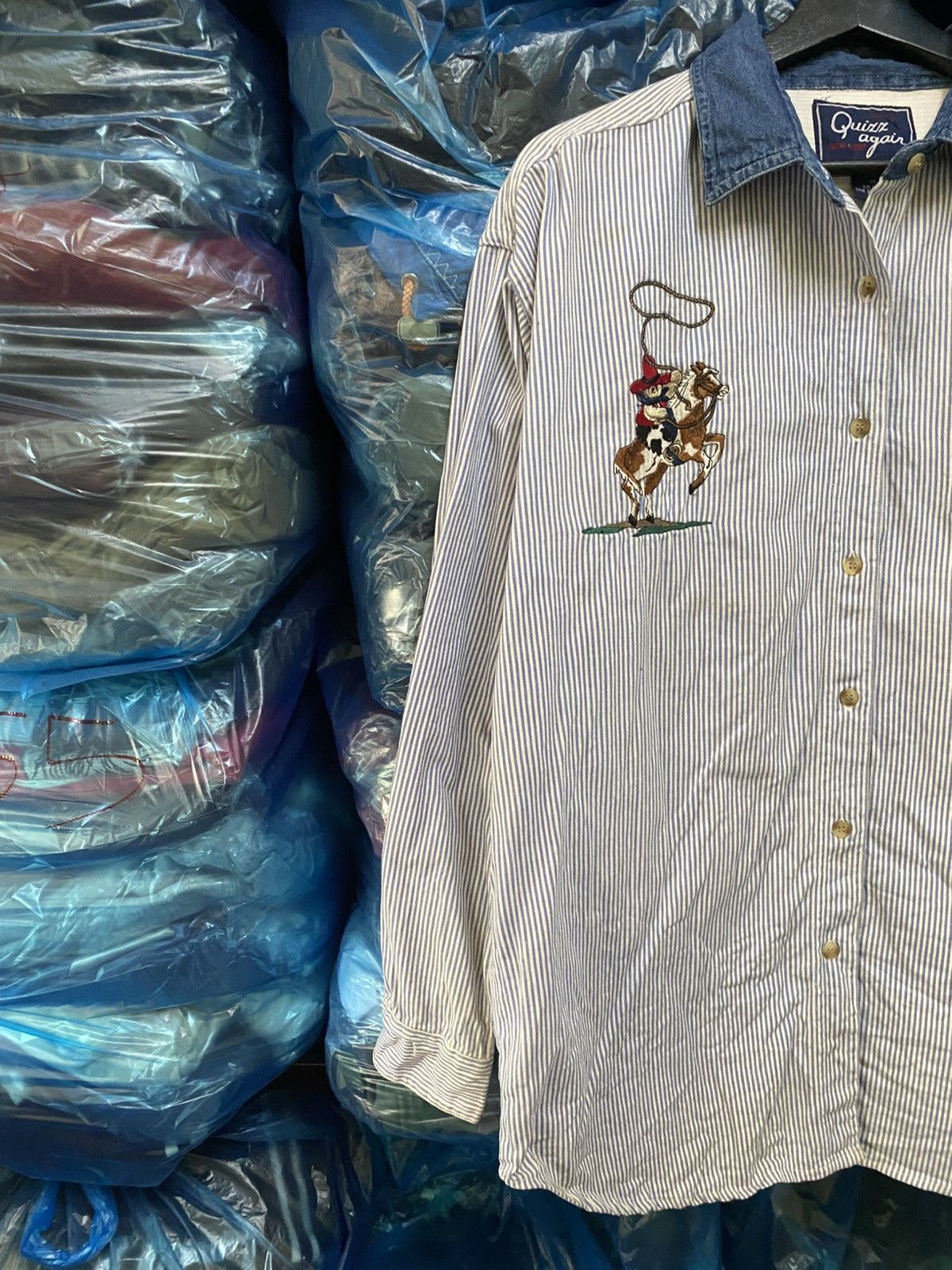 Cowboy Equipment × Vintage Vintage Quiz Again Embroidered Cowboy Shirt – Blue Striped Size US M / EU 48-50 / 2 - 5 Thumbnail