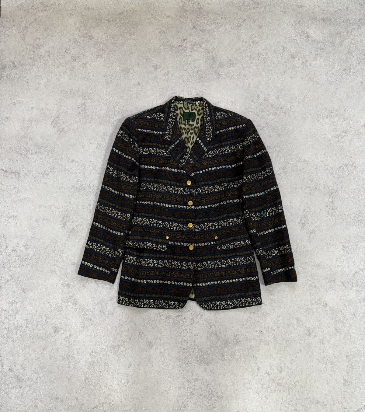 Jean Paul Gaultier Vintage 1990s Junior Gaultier Striped Floral Blazer Jacket Size L / US 10 / IT 46 - 13 Thumbnail