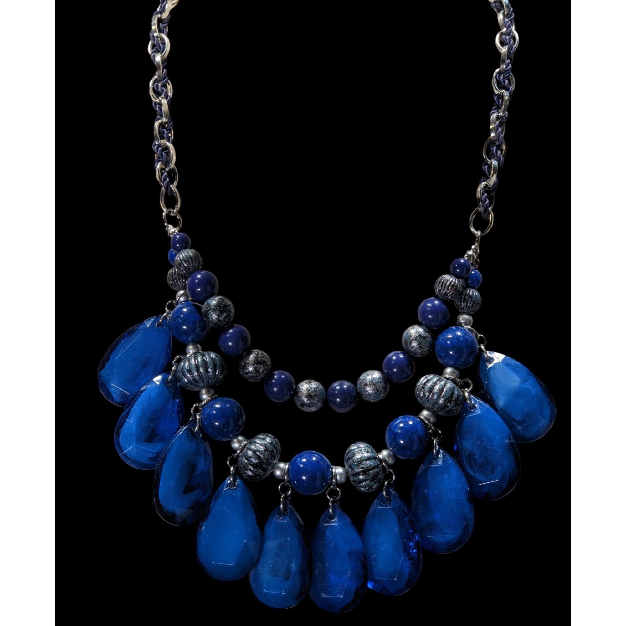 Other Y2K Chunky Glam Blue And Silver Tone Layered Beaded Necklace Size ONE SIZE - 3 Thumbnail