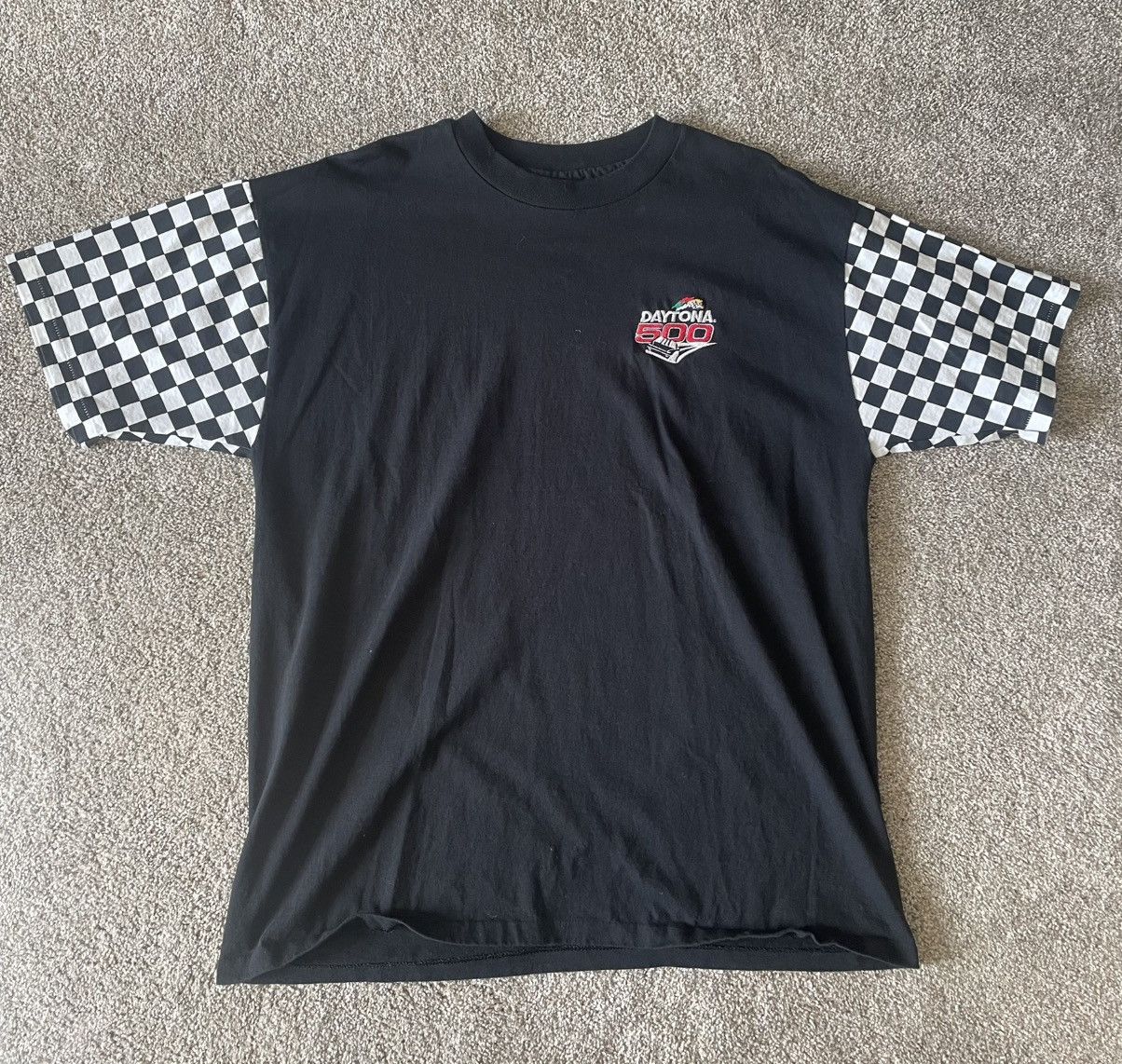 Vintage Vintage Daytona 500 Single Stitch Checkered Sleeve T-Shirt Size US XL / EU 56 / 4 - 1 Thumbnail