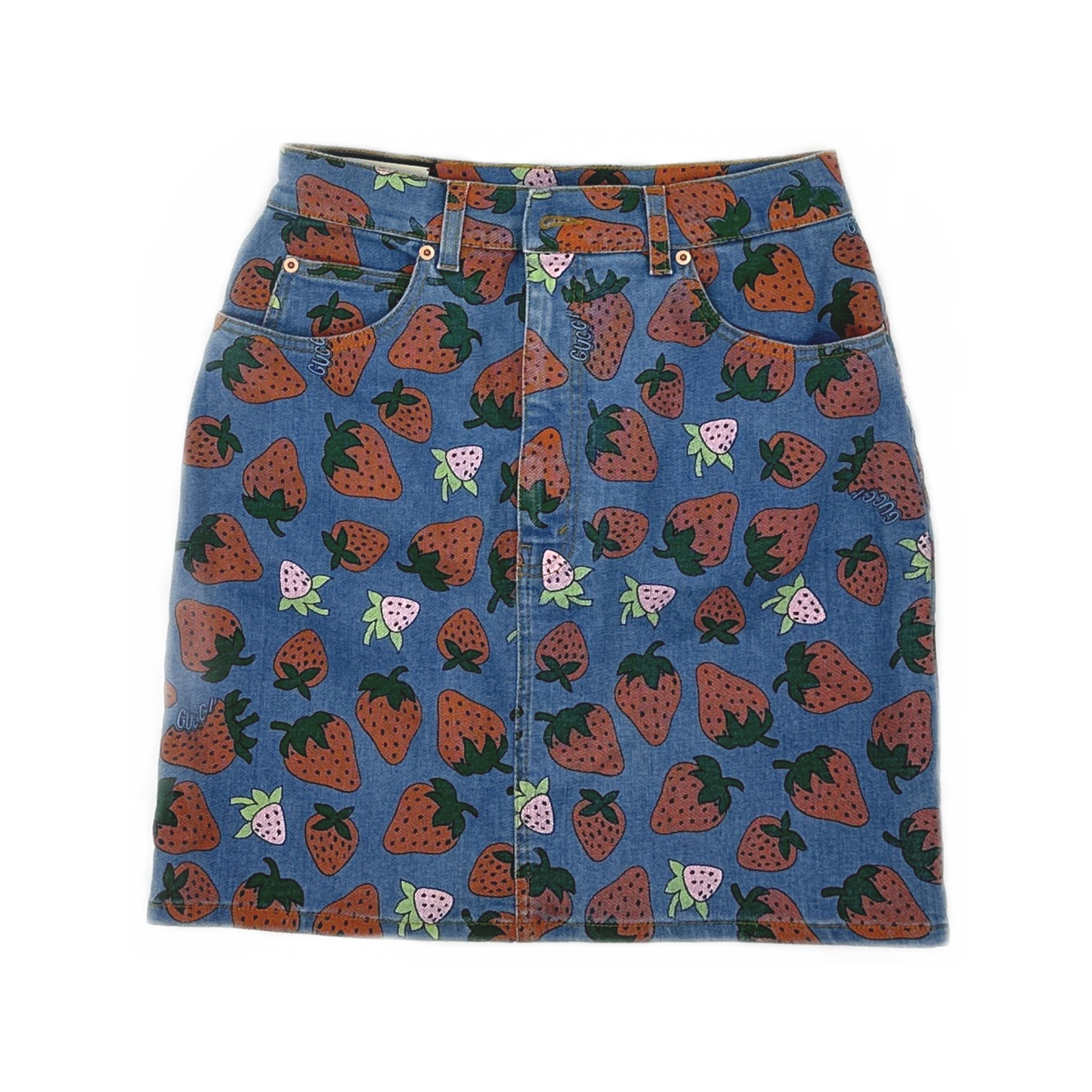Gucci Gucci Strawberry Print Denim Mini Skirt Size 44 Size 30" / US 8 / IT 44 - 1 Thumbnail