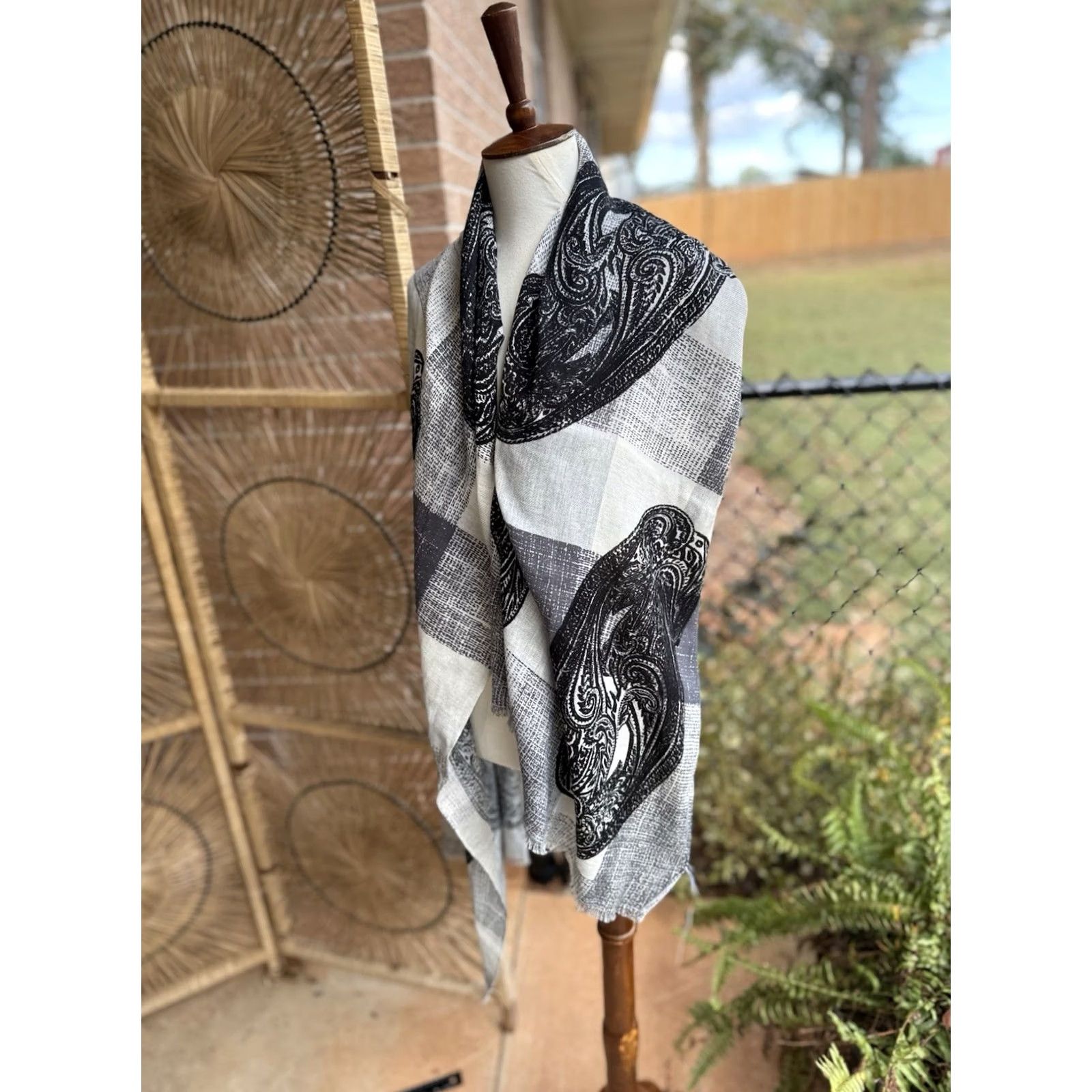 Talbots Talbots Scarf Paisley Block Abstract All-Over Print 100% Cotton Multicolor Bohemian Women Size ONE SIZE - 2 Thumbnail
