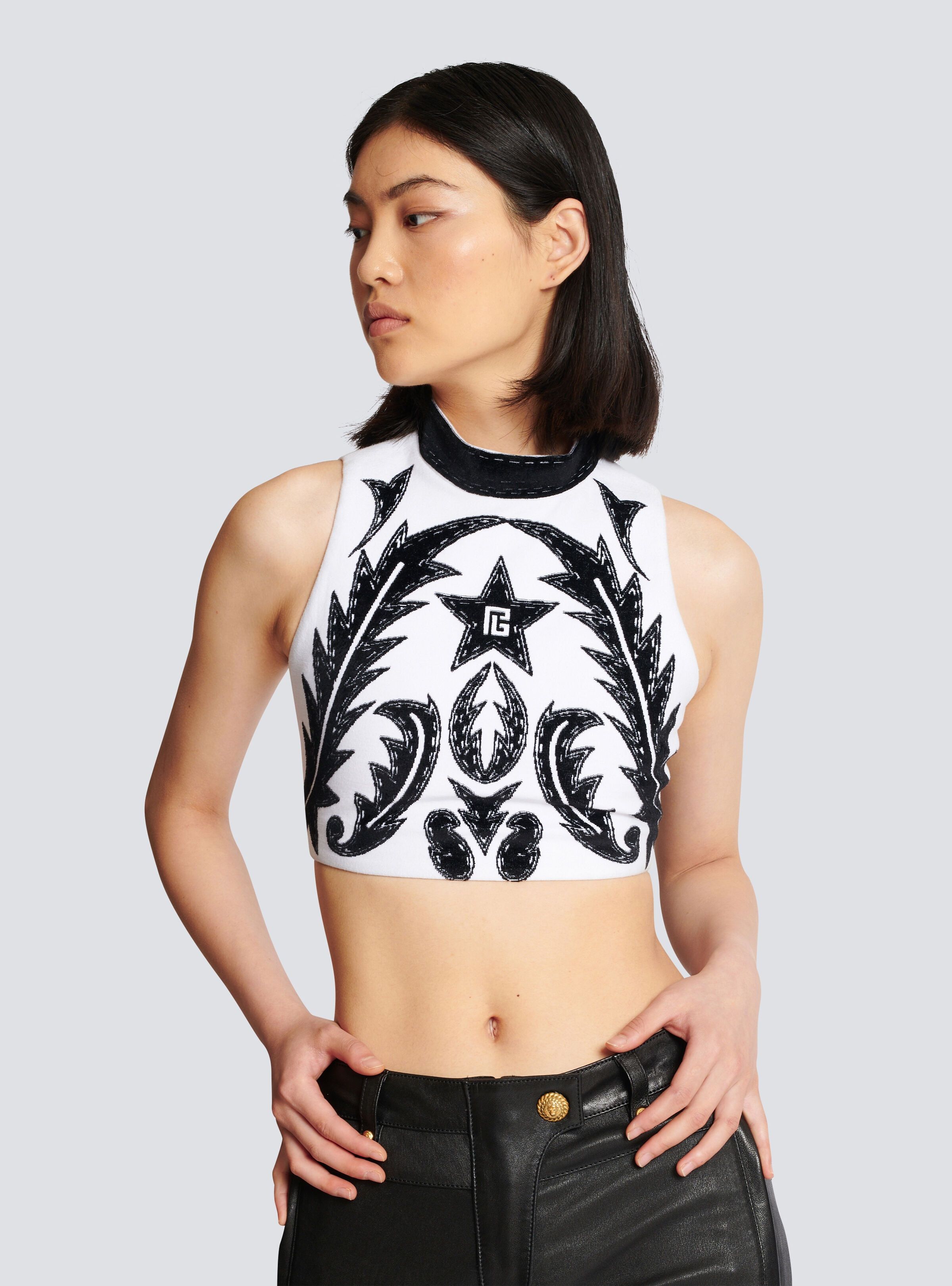 Balmain o1s1wg110825 Baroque Tank Top in Black/White Size XL / US 12-14 / IT 48-50 - 5 Thumbnail