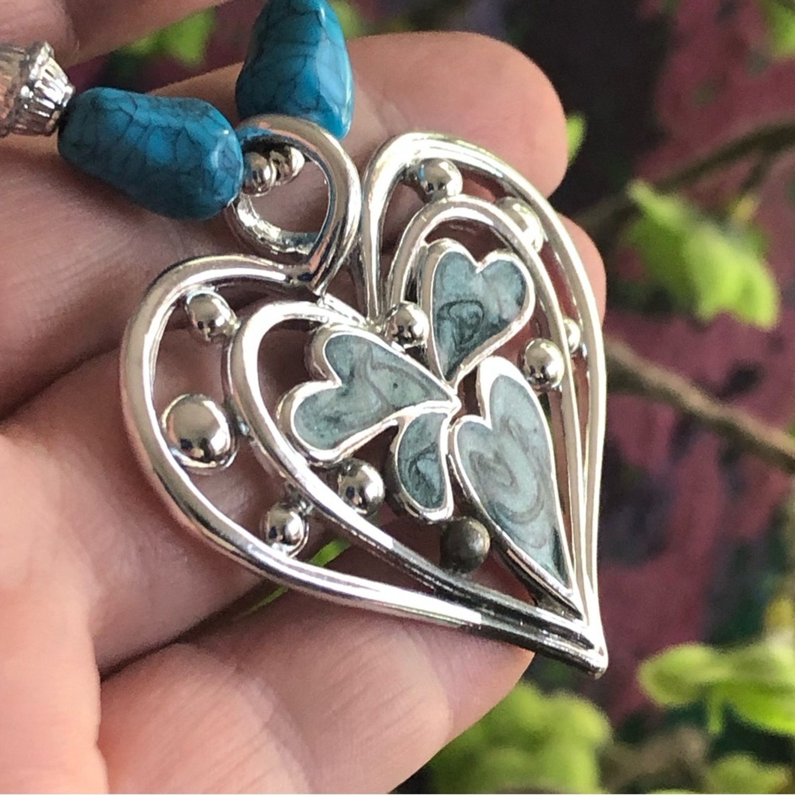 Handmade Handcrafted repurpose heart pendant howlite bead necklace Size ONE SIZE - 9 Thumbnail