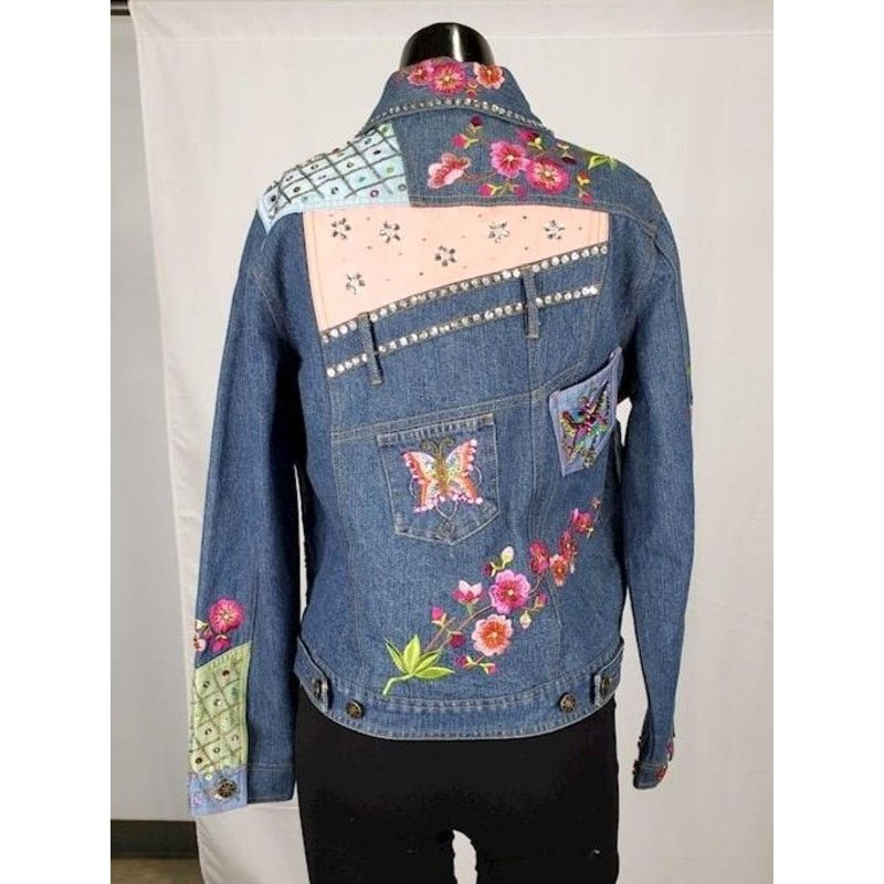 Japanese Brand Vintage Berek2 Floral Butterfly Embroidered Jean Jacket Size M / US 6-8 / IT 42-44 - 6 Thumbnail