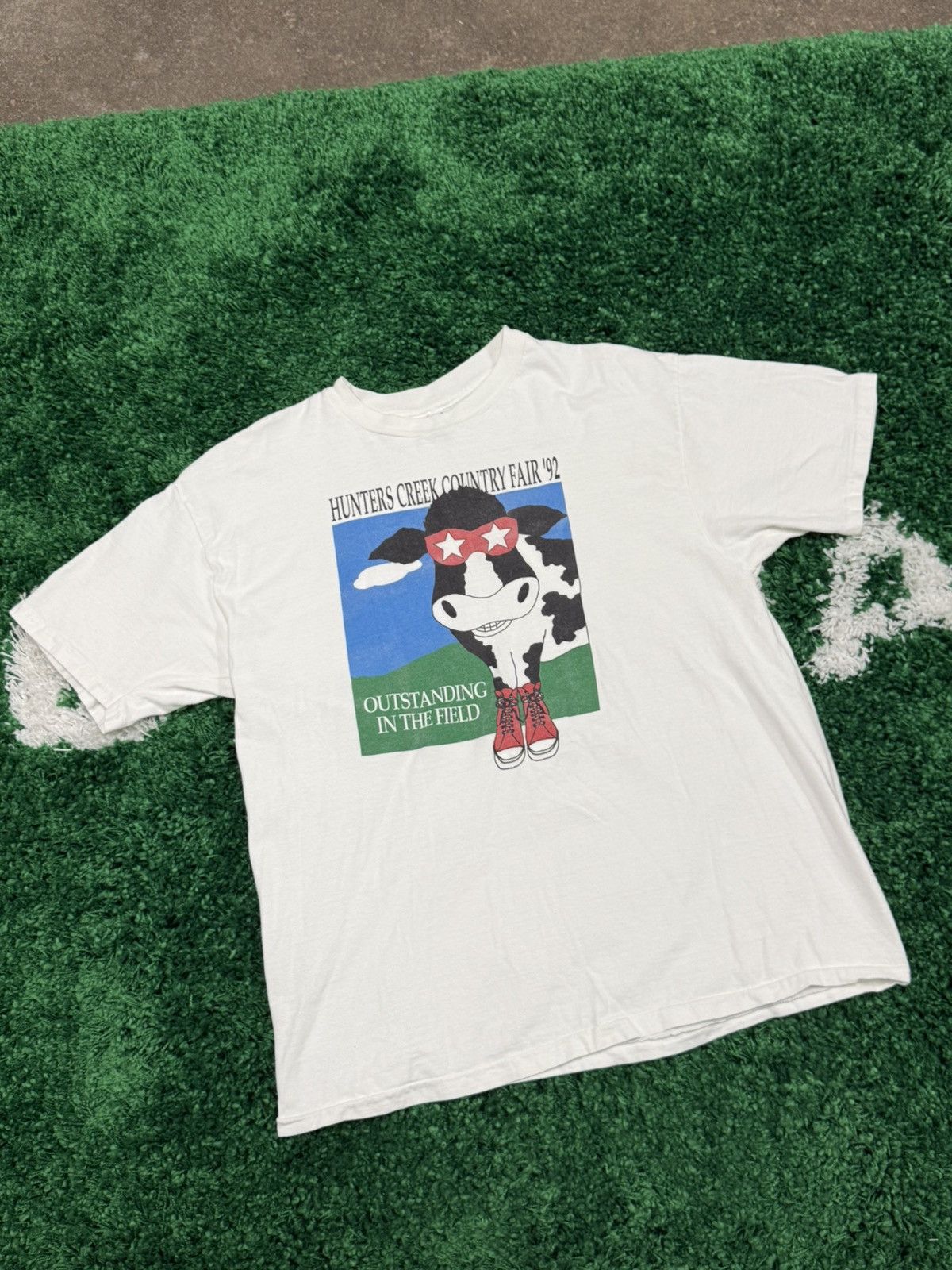 Hanes × Vintage Vintage 90s Heavyweight Cow Tee White Hanes XL Size US XL / EU 56 / 4 - 6 Thumbnail