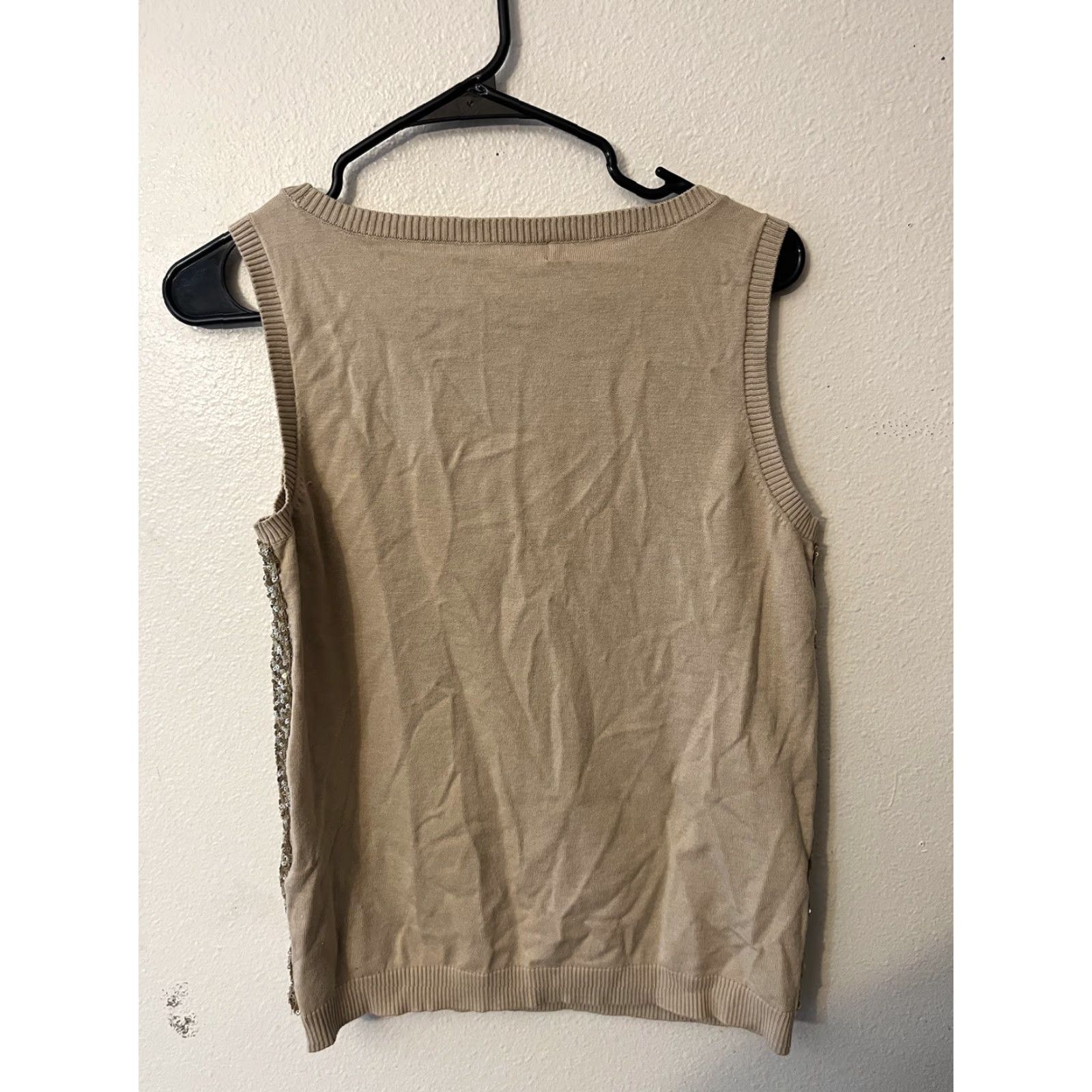 Calvin Klein VINTAGE Calvin Klein Womens Tank Top Sleeveless XS Beige Sequin Party Cocktail Designer Size XS / US 0-2 / IT 36-38 - 3 Thumbnail