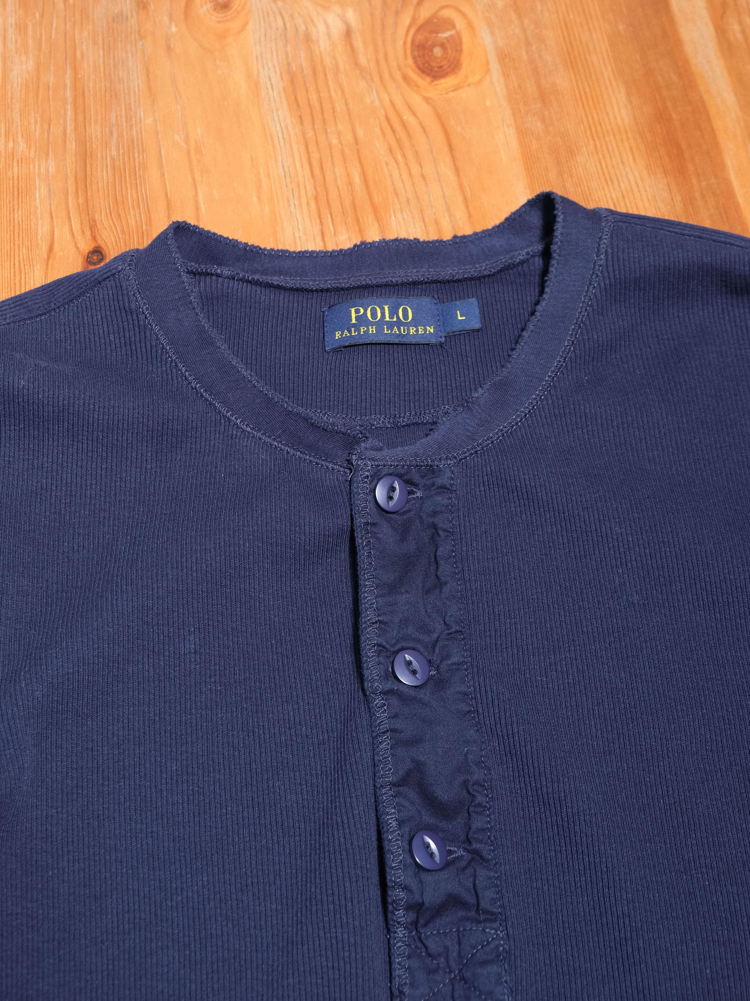 Polo Ralph Lauren Navy Ribbed Long Sleeve Henley Size L / US 10 / IT 46 - 4 Thumbnail