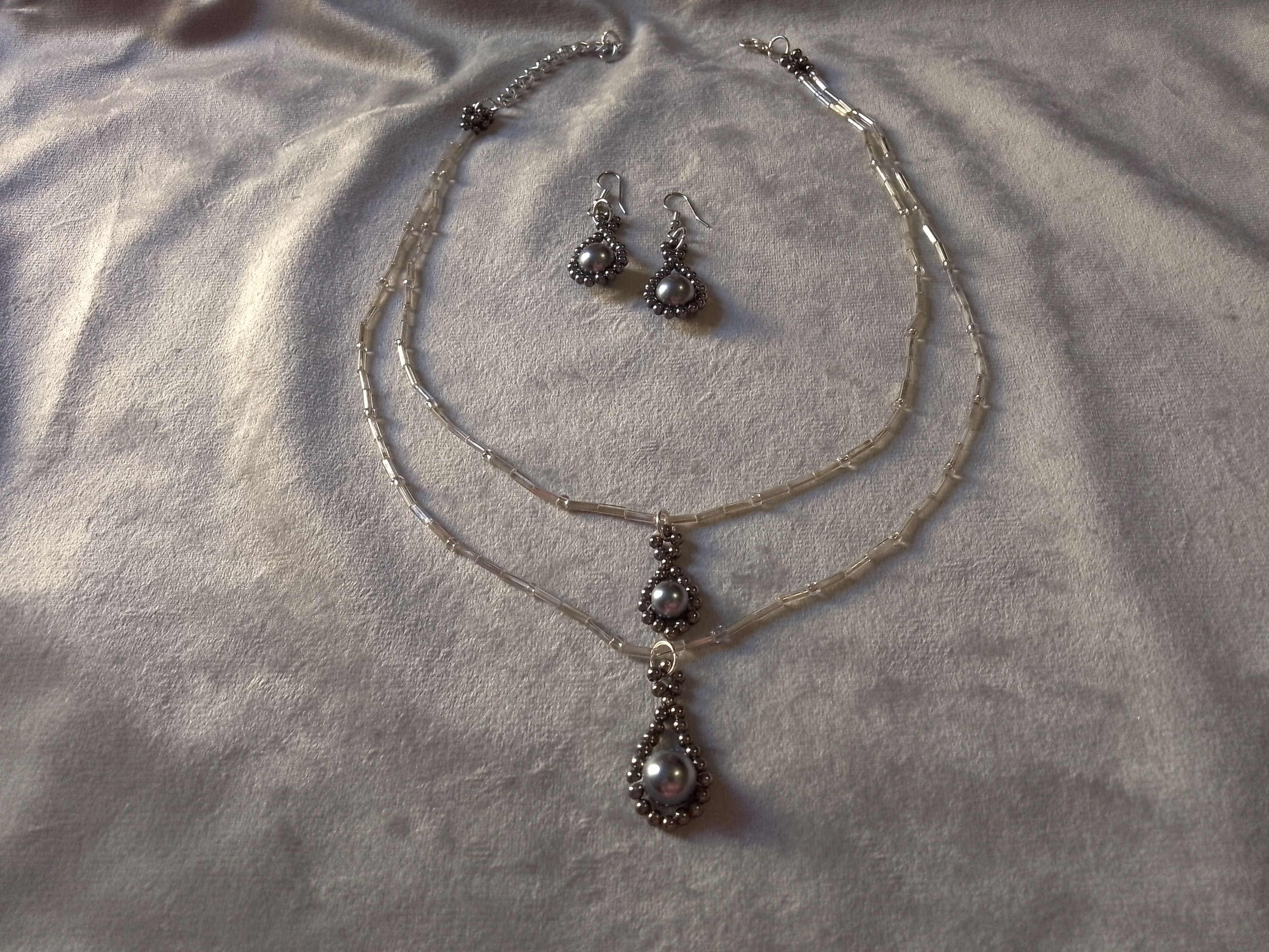 Handmade Necklace Earrings. Double thread Teardrop Pendants Size ONE SIZE - 5 Thumbnail