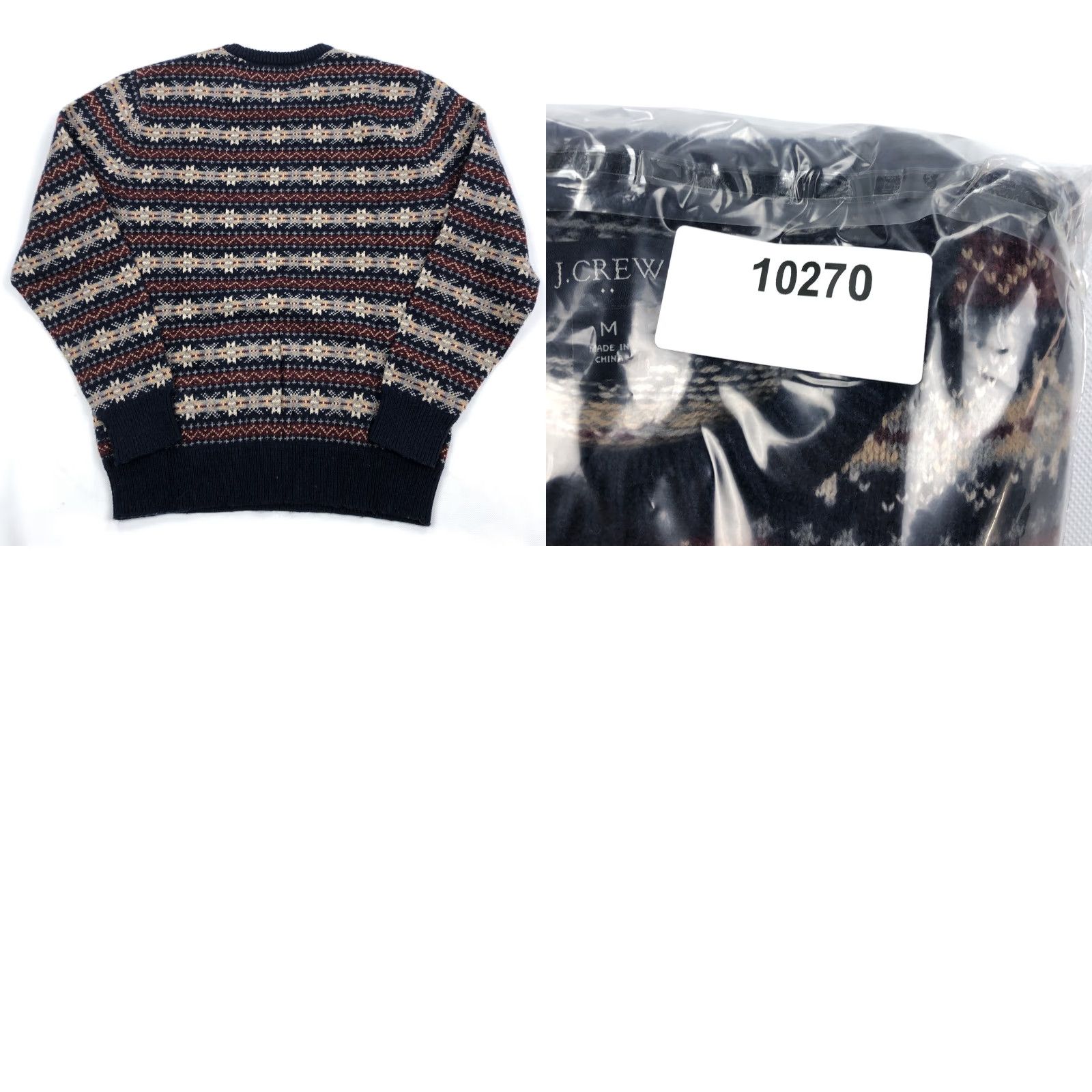 J.Crew J.CREW Men's M Fair Isle Wool Blend Crew Neck Sweater Navy Red Tan Knit Size US M / EU 48-50 / 2 - 8 Thumbnail