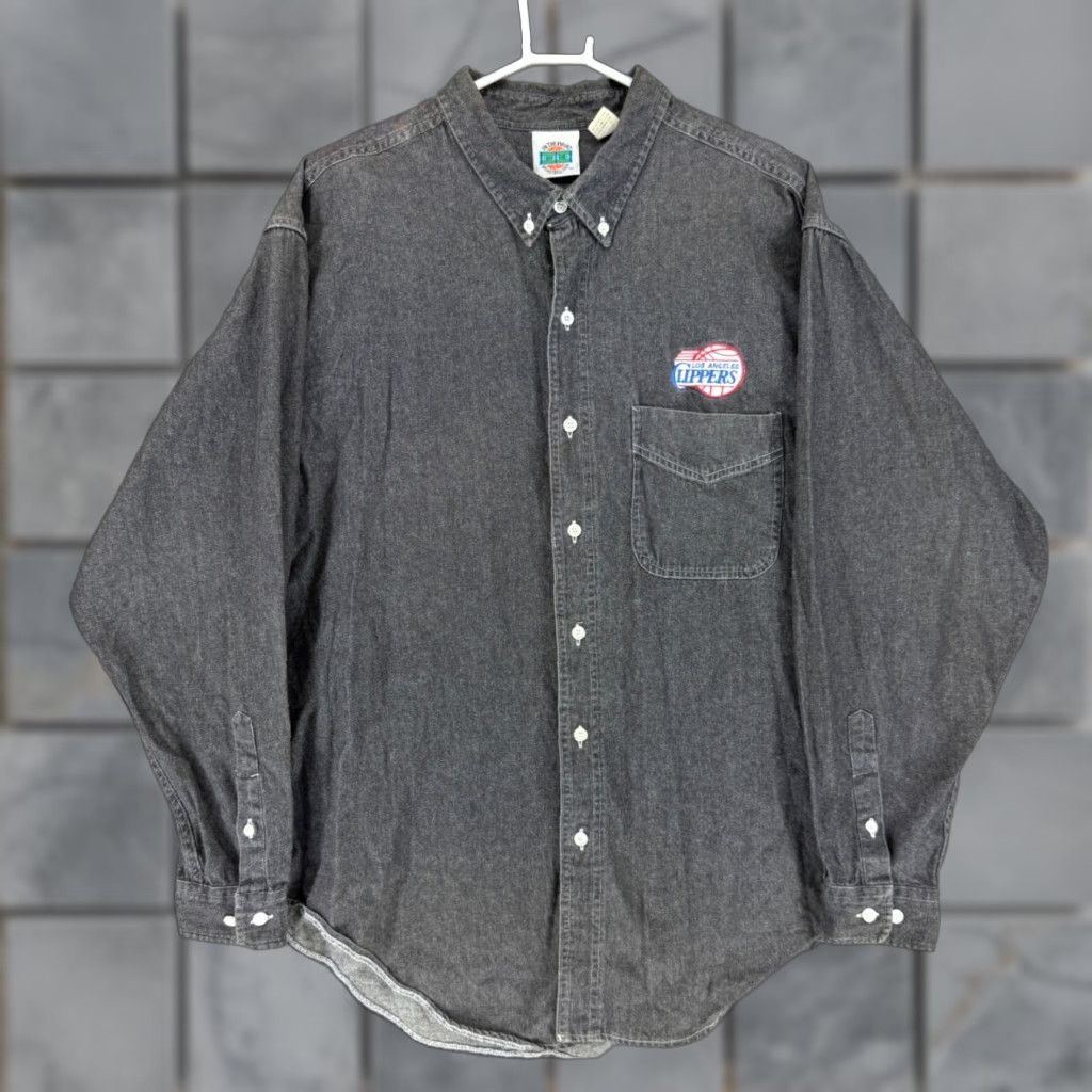 NBA VINTAGE In The Paint Los Angeles Clippers Denim Shirt Mens XL Black NBA Cotton Size US XL / EU 56 / 4 - 1 Thumbnail