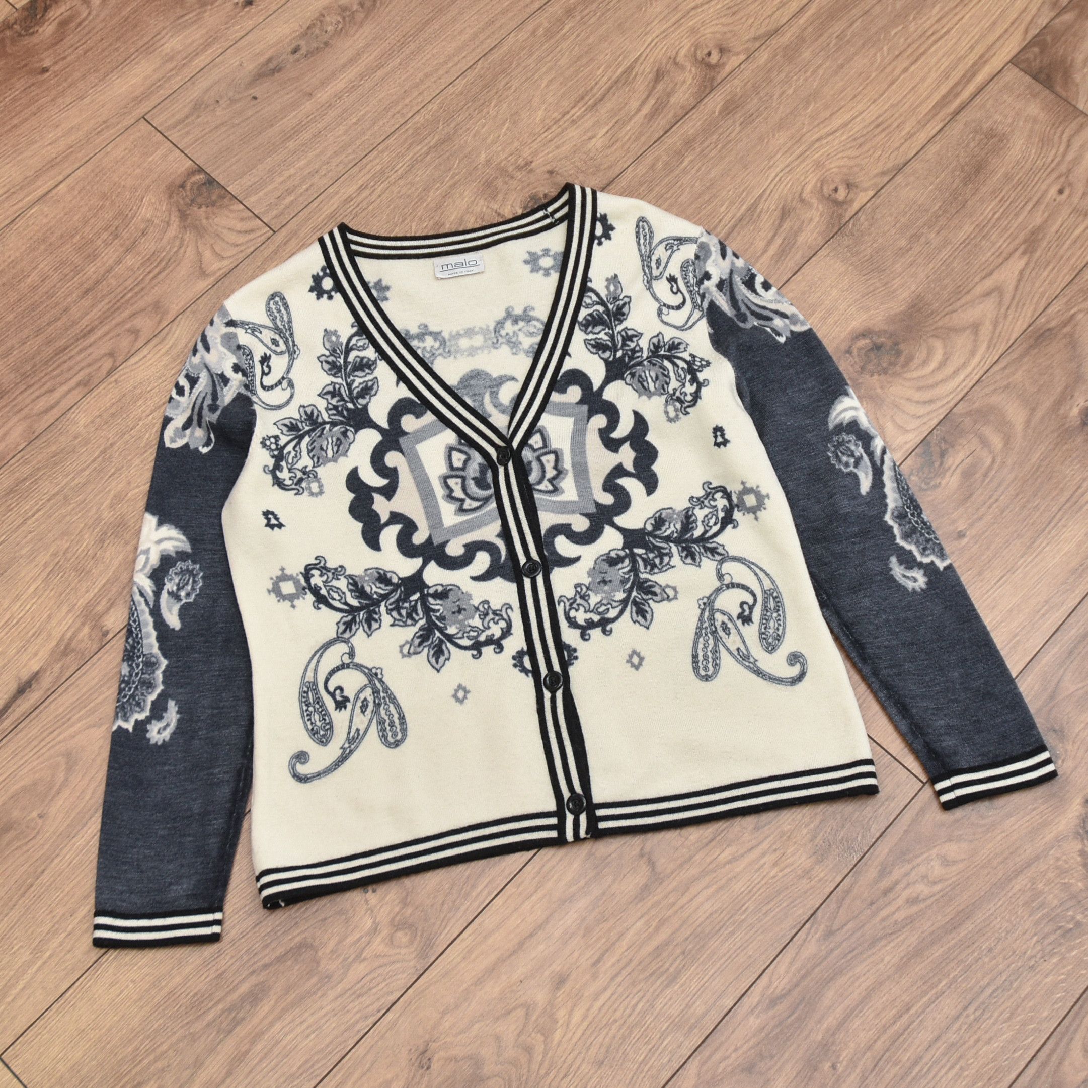Malo MALO Italy Merino Wool Cardigan Paisley Baroque Knit Sweater Size S / US 4 / IT 40 - 5 Thumbnail