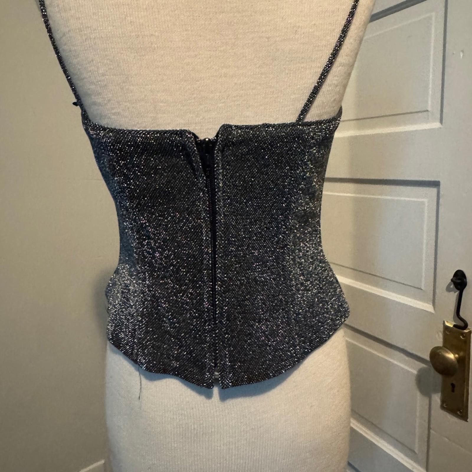 Designer Black and Silver Rhinestone spaghetti strap top Size S / US 4 / IT 40 - 4 Thumbnail