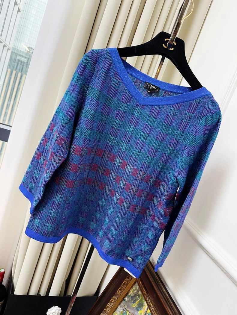Chanel Chanel Blue mixed color braided V-neck long sleeves Size XS / US 0-2 / IT 36-38 - 1 Thumbnail