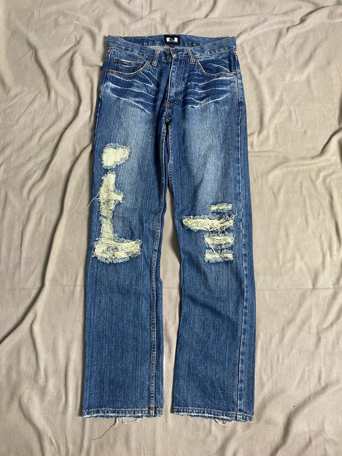 image of Distressed Denim x If Six Was Nine Nylaus Crew Distressed Jeans in Washed Blue, Men's (Size 30)