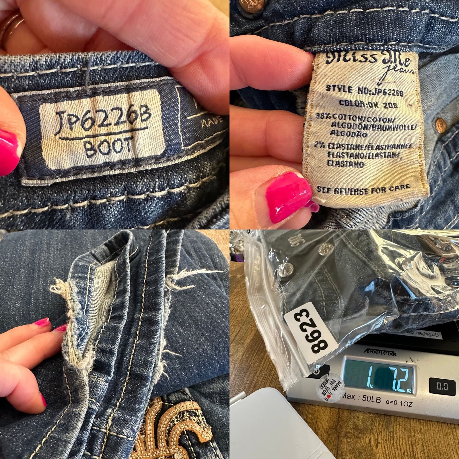 Miss Me Miss Me Jeans Bootcut Blue Fleur De Lis Sequin Embroidered Medium Wash 27 Womens Size 27" / US 4 / IT 40 - 9 Thumbnail