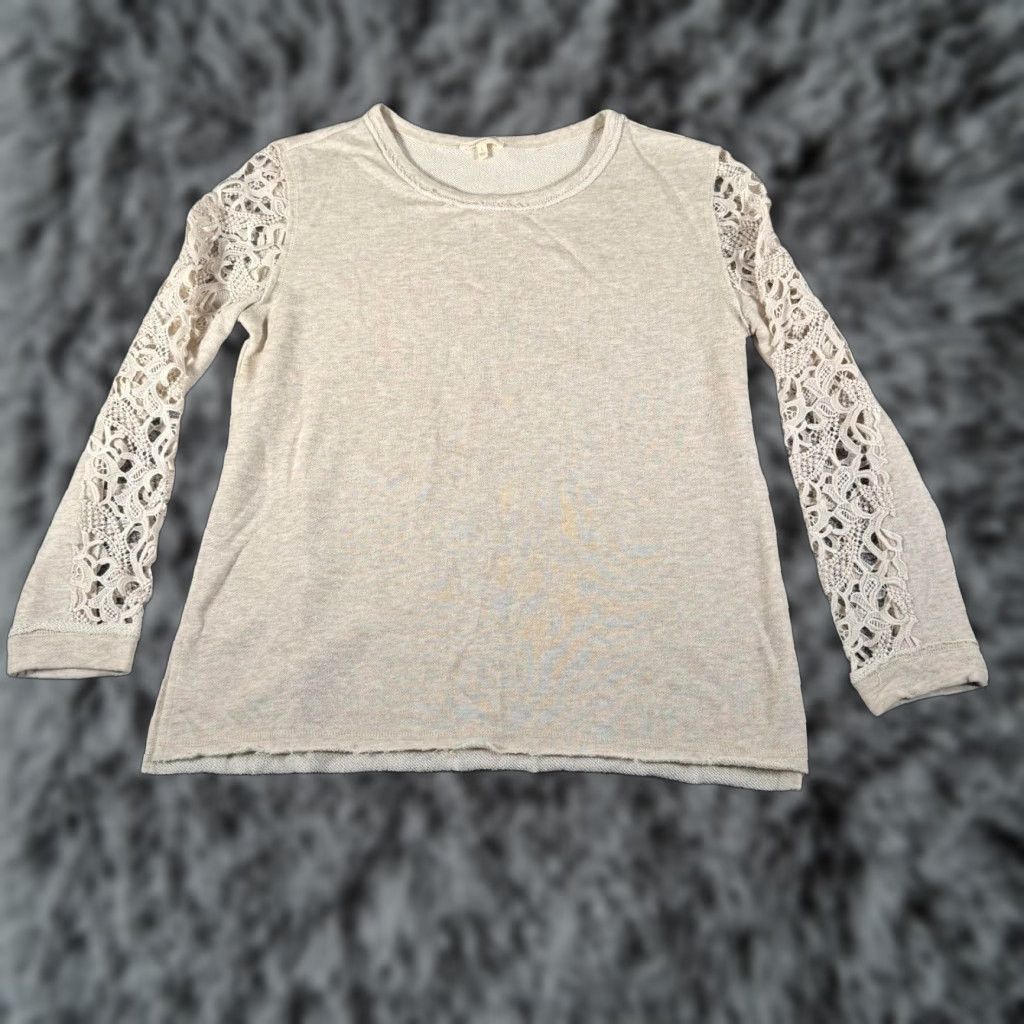 Vintage Mystree Blouse Large Beige Round Neck Long Sleeve Lace Cottagecore Bohemian Hippie Casual Womens L Size L / US 10 / IT 46 - 1 Thumbnail