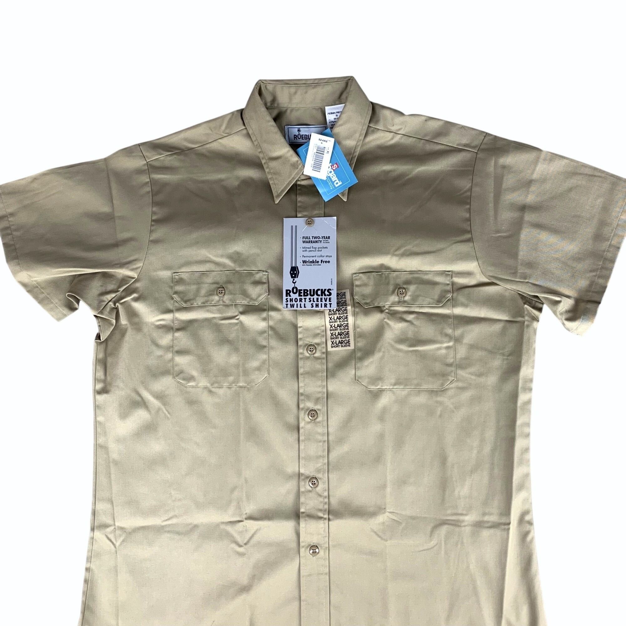 Other Vintage Roebucks Mens XL Khaki Short Sleeve Twill Work Shirt Size US XL / EU 56 / 4 - 6 Thumbnail