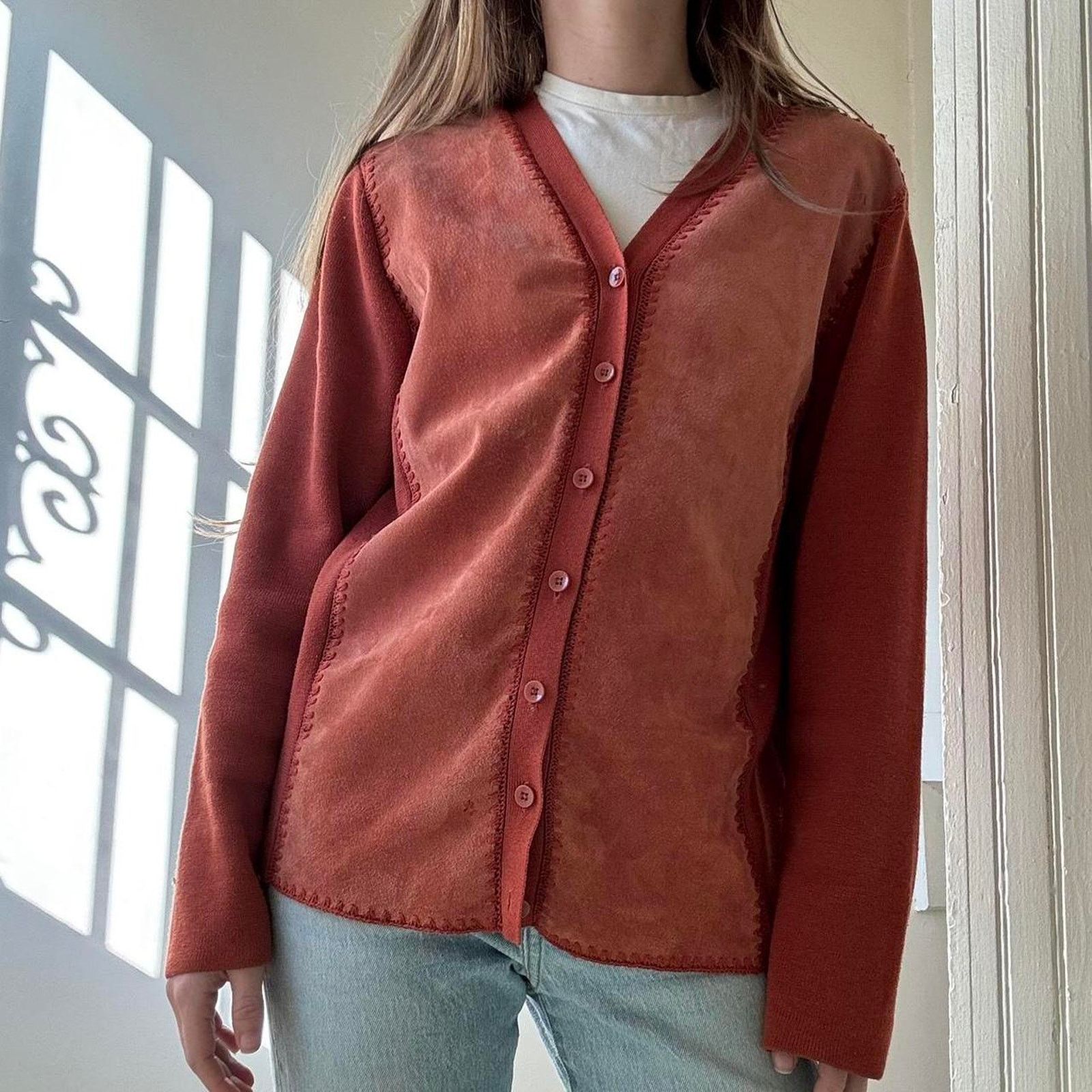 Vintage Vintage Nygard Suede Front Rust Orange Cardigan Medium Size M / US 6-8 / IT 42-44 - 1 Thumbnail