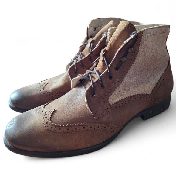 Diesel Diesel Leather Canvas Distressed Vintage Style Wingtip Boots Size US 12 / EU 45 - 3 Thumbnail