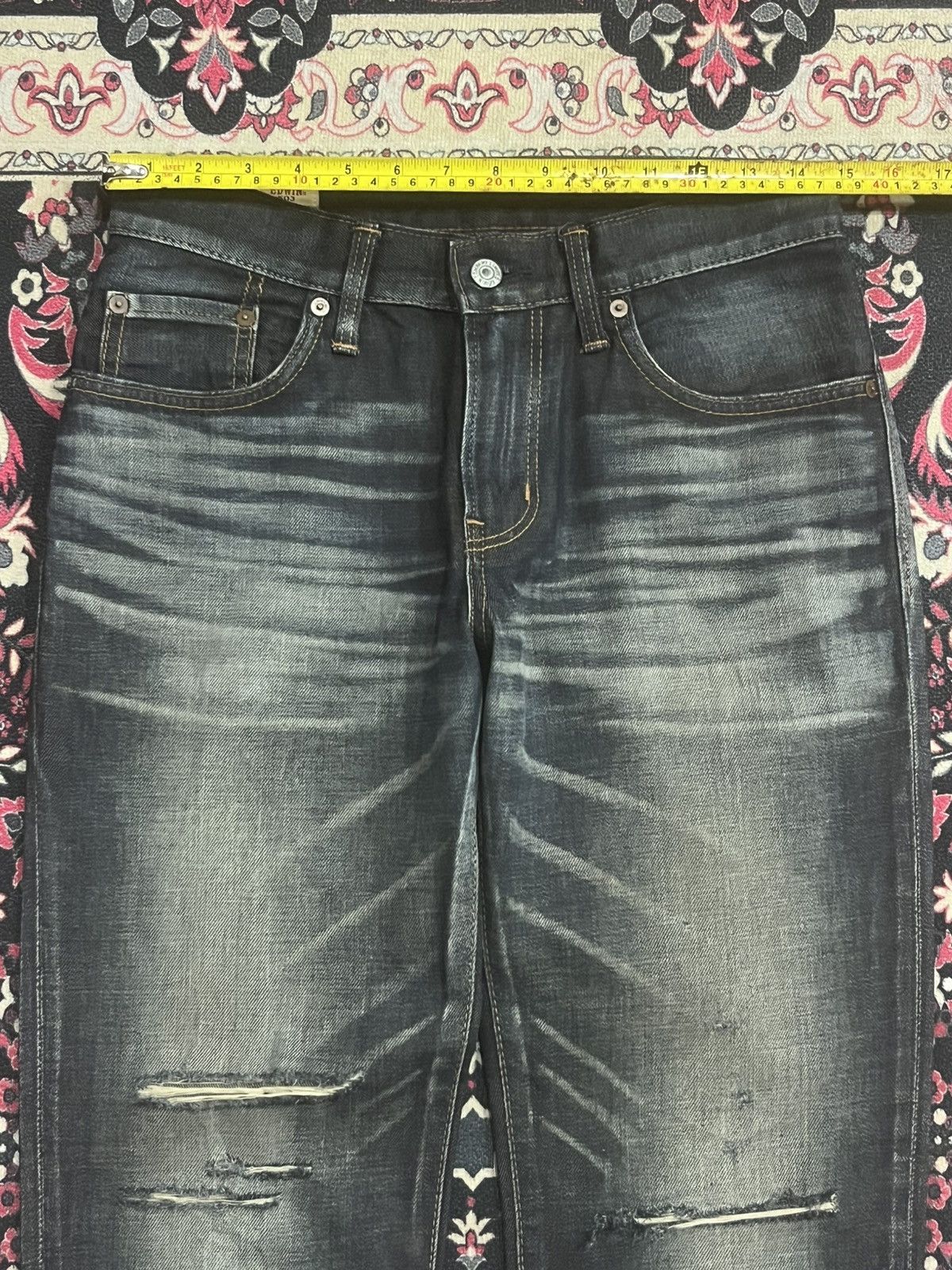 Edwin Vintage Edwin Japan Dark Faded Narrow Straight Ripped Jeans Size 28" / US 6 / IT 42 - 12 Thumbnail