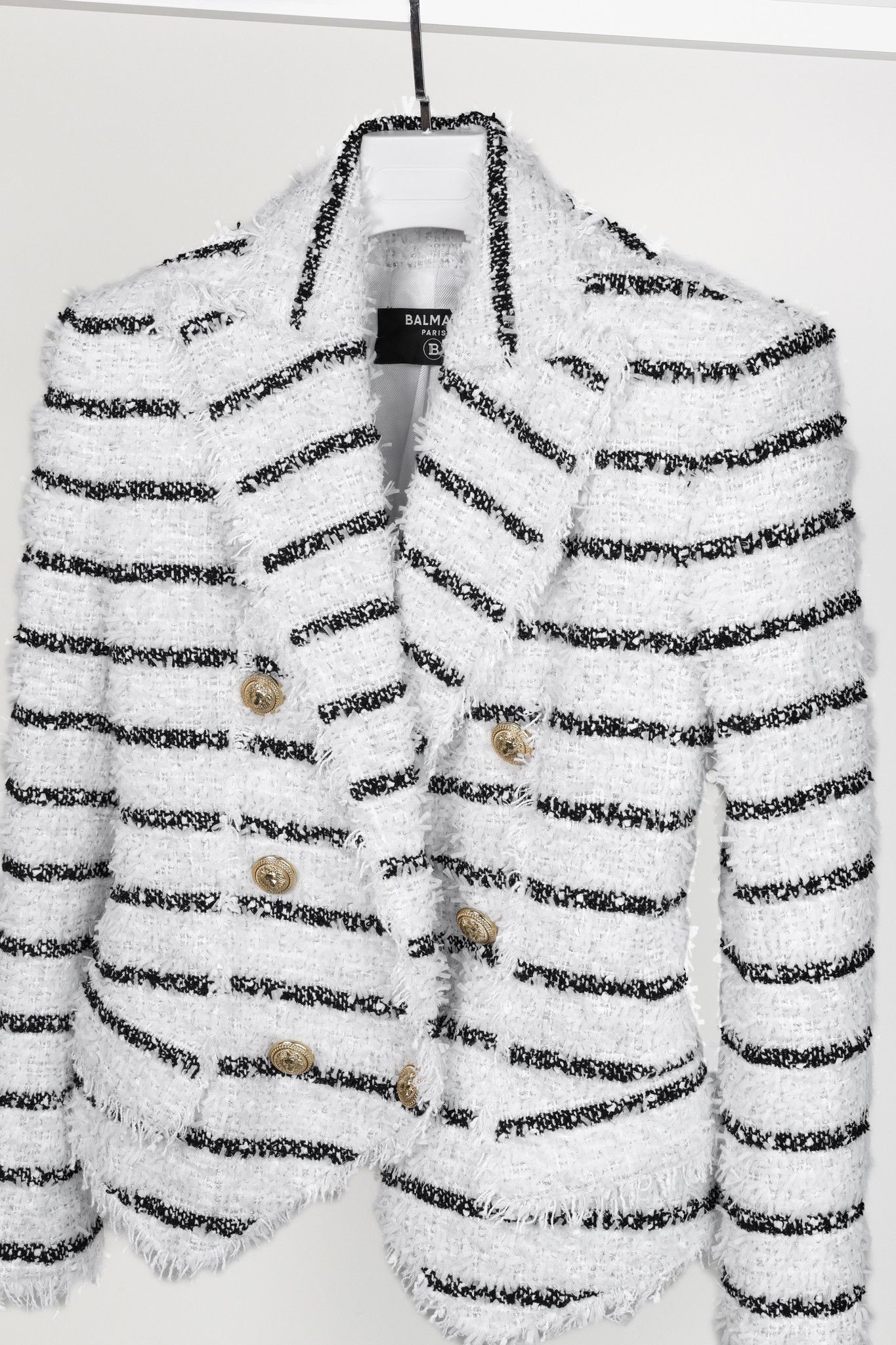 Balmain Balmain Black White Silver Bouclé Striped Tweed Blazer Size XS / US 0-2 / IT 36-38 - 3 Thumbnail