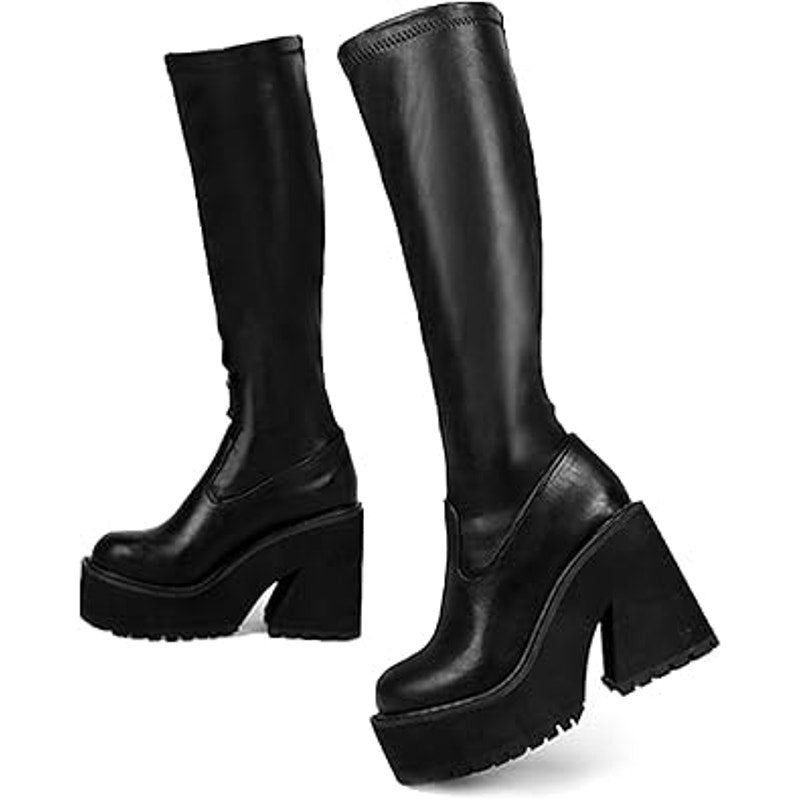 Other Aminugal Women's Size 10 Black Knee High Platform Boots Size US 10 / IT 40 - 1 Thumbnail