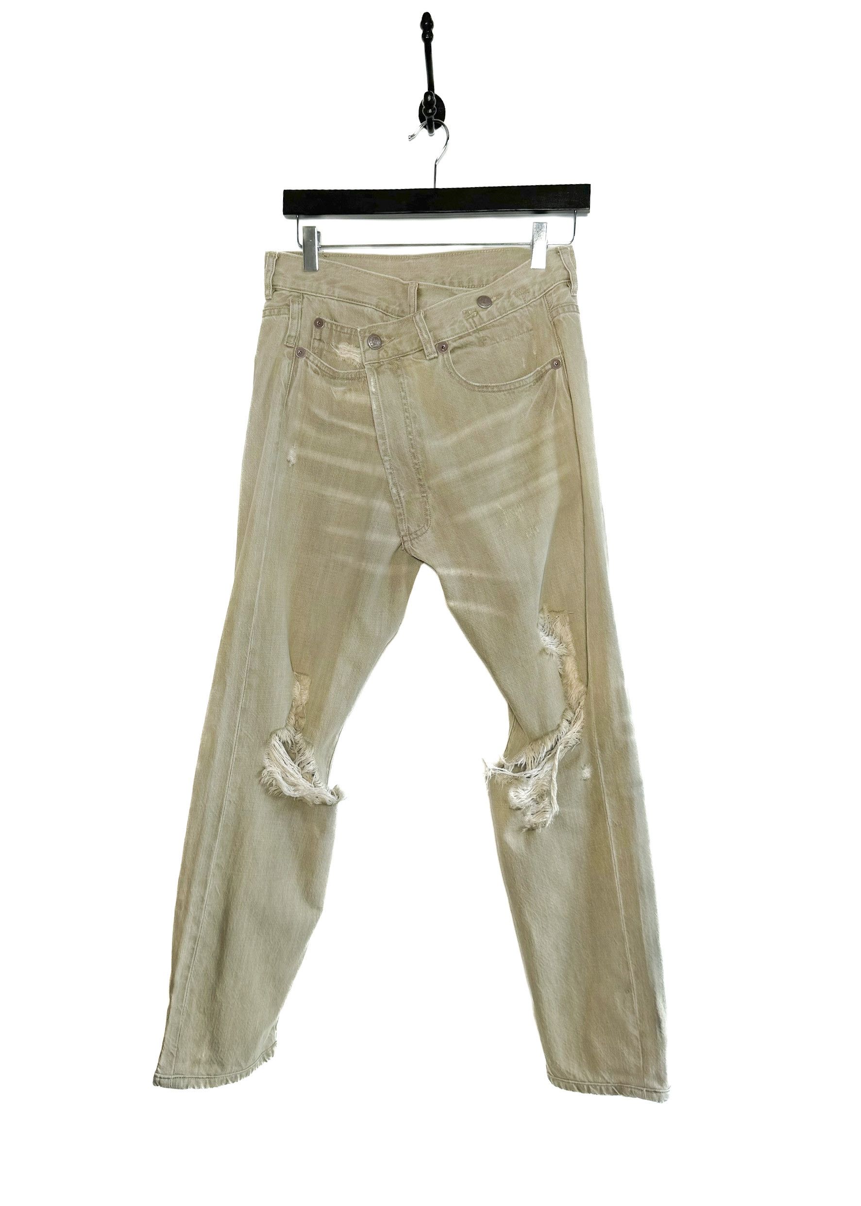 image of R13 Khaki Green Denim Crossover Distressed Jeans, Women's (Size 24)