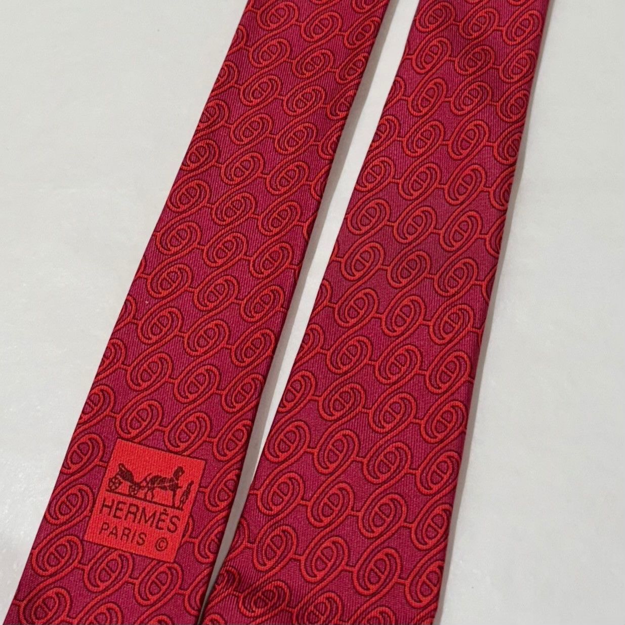 Hermes Hermès Swirl Chaine D'Ancre Red Silk Tie Size ONE SIZE - 7 Thumbnail