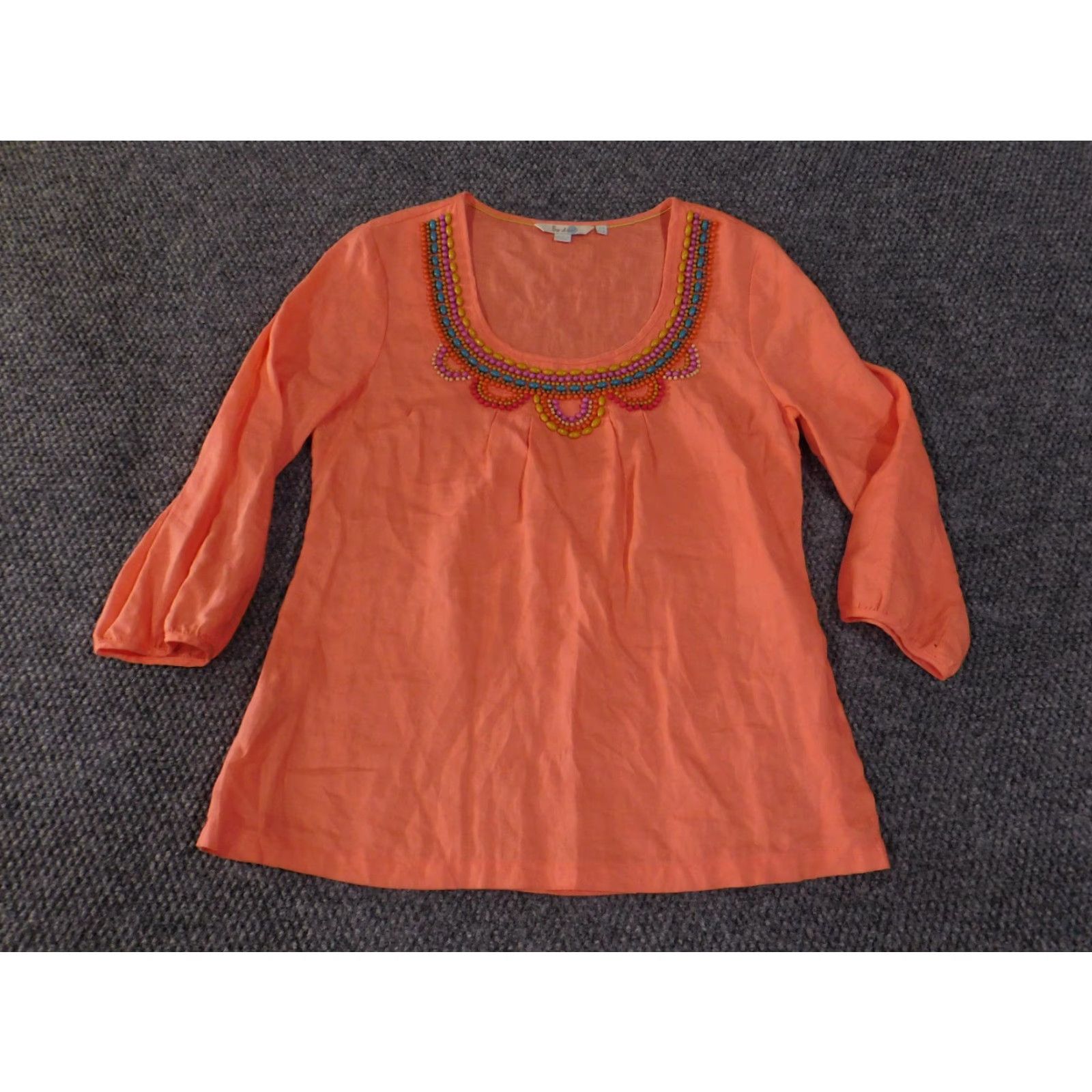 Boden Boden Blouse Womens 6 Orange Linen Beaded Embroidered Boho Shirt 3/4 Sleeve Round Neck Pullover Casual Summer Spring White? Wait. Size M / US 6-8 / IT 42-44 - 2 Thumbnail