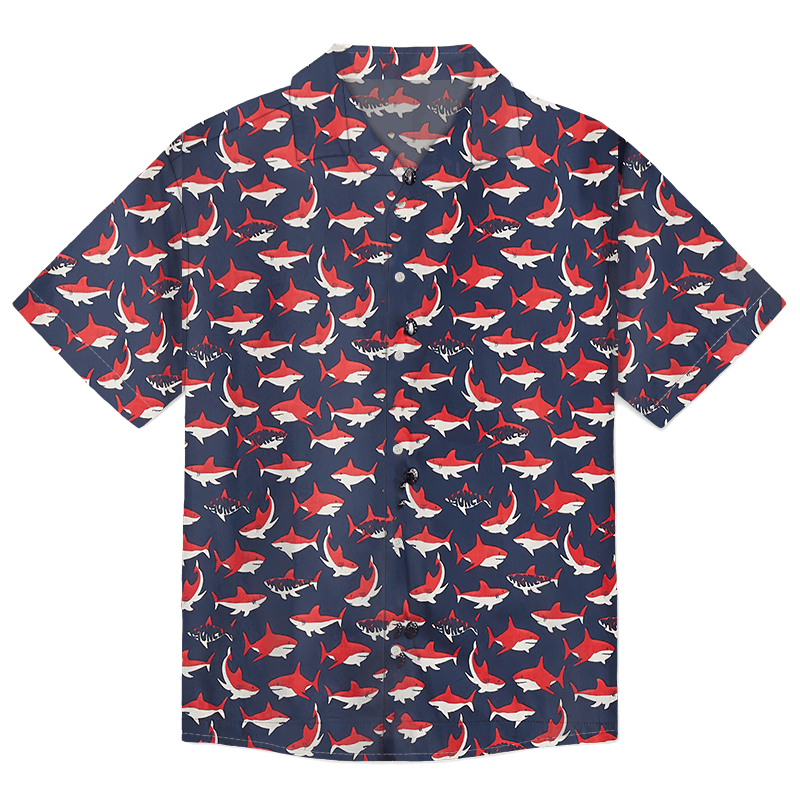 The Unbranded Brand Shark Print Cotton Short Sleeve Shirt Size US S / EU 44-46 / 1 - 1 Thumbnail