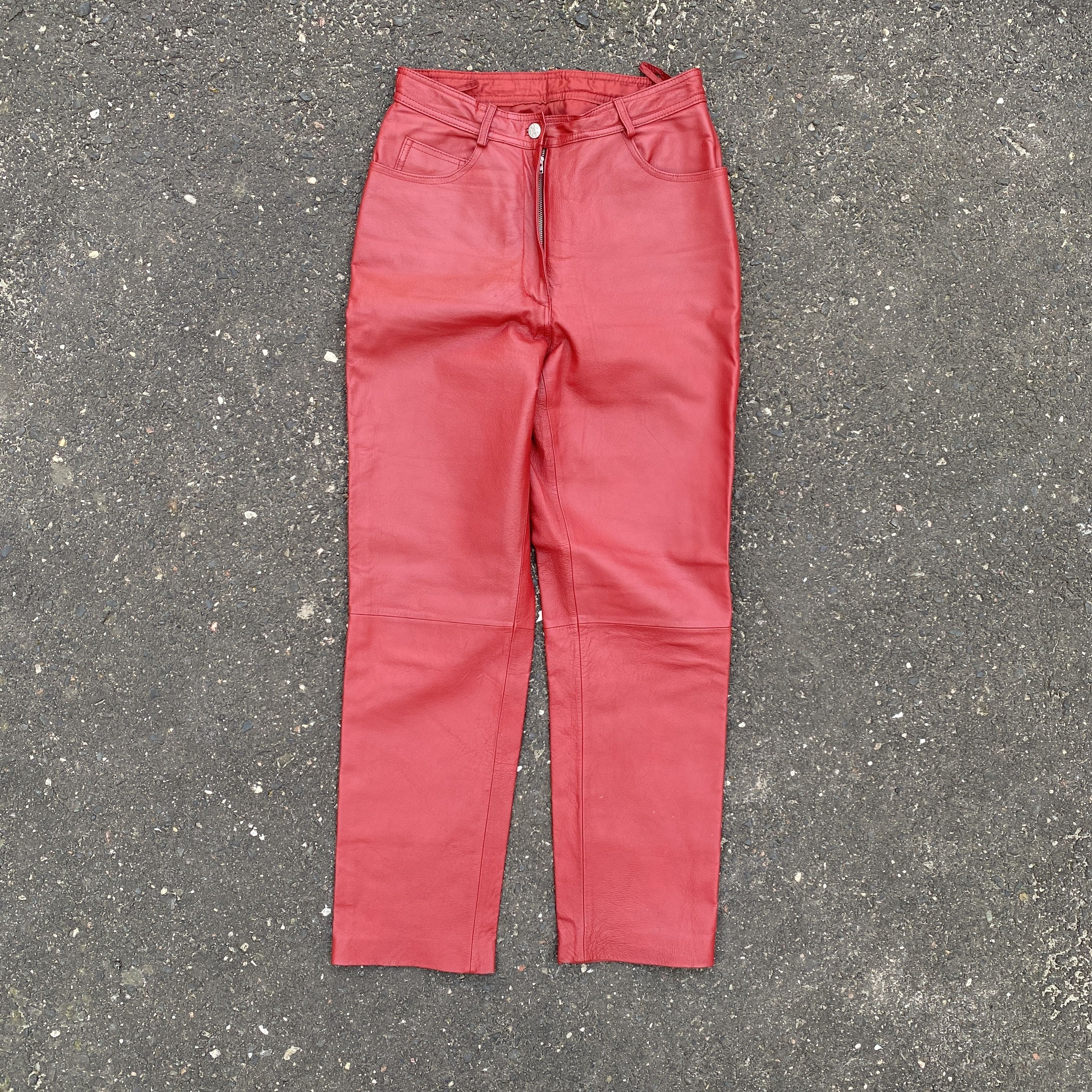 Leather × Vintage Red leather biker pants - 40 Size 27" / US 4 / IT 40 - 1 Thumbnail