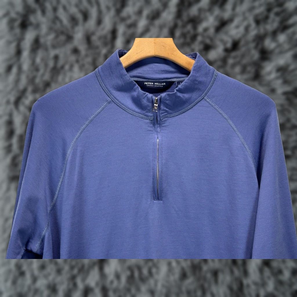 Peter Millar Merino Wool 1/4 Zip Shirt Sweater Mens L Blue Golf Pullover Mock Neck