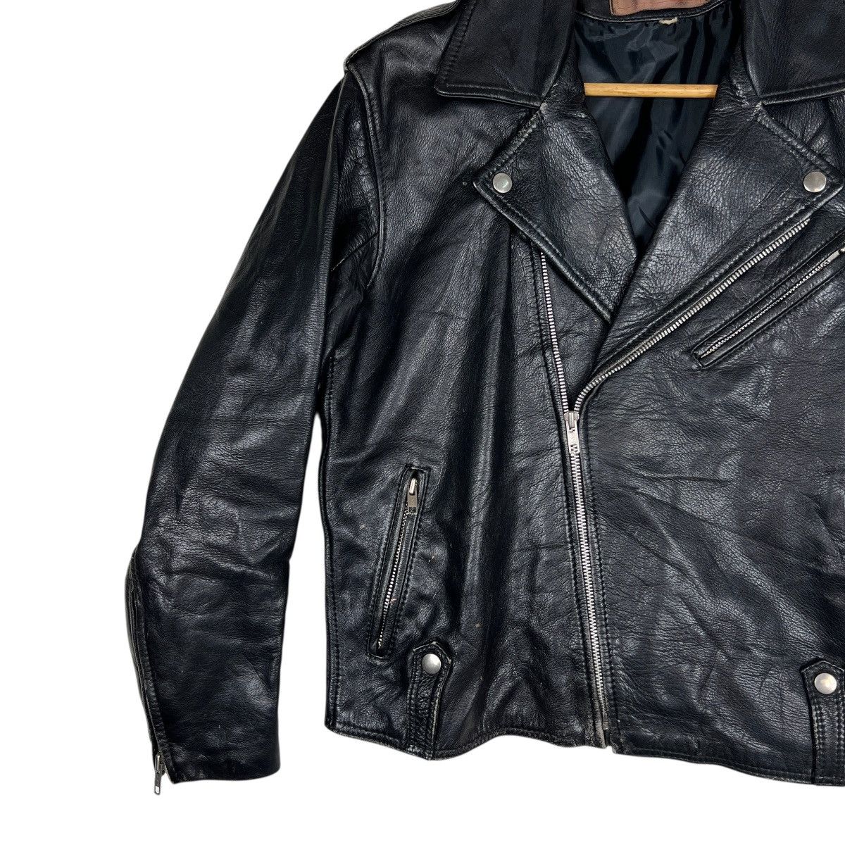 Genuine Leather Vintage excellent Double Colar Moto Leather jacket Size US M / EU 48-50 / 2 - 6 Thumbnail