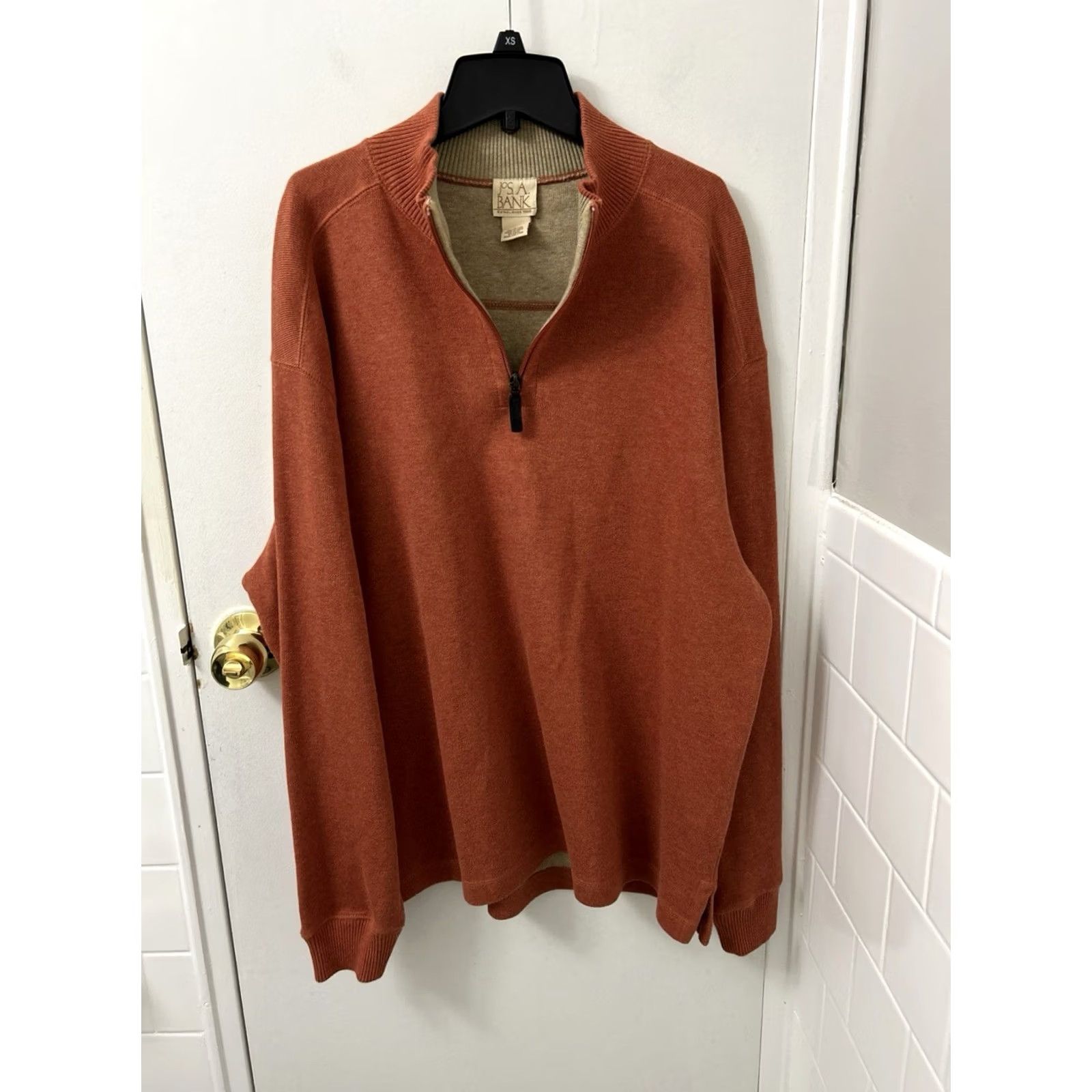 Vintage Jos A Bank 1/4 Zip Mens L Orange Knit Sweater Sweatshirt Long Sleeve Size US L / EU 52-54 / 3 - 2 Thumbnail