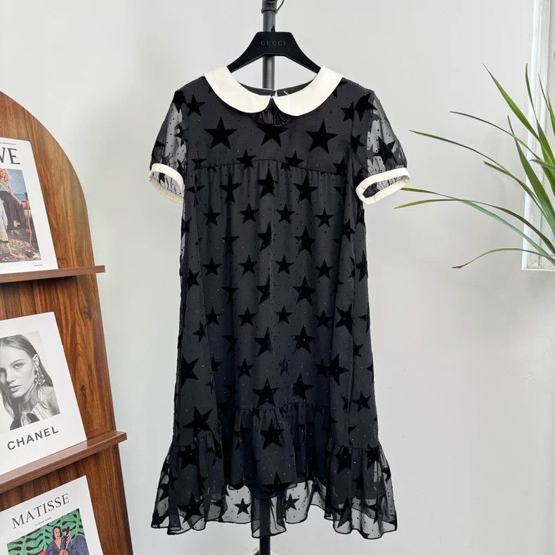 Saint Laurent Paris Saint Laurent Black Flocked Doll Collar Dress - dmc Size XS / US 0-2 / IT 36-38 - 1 Thumbnail