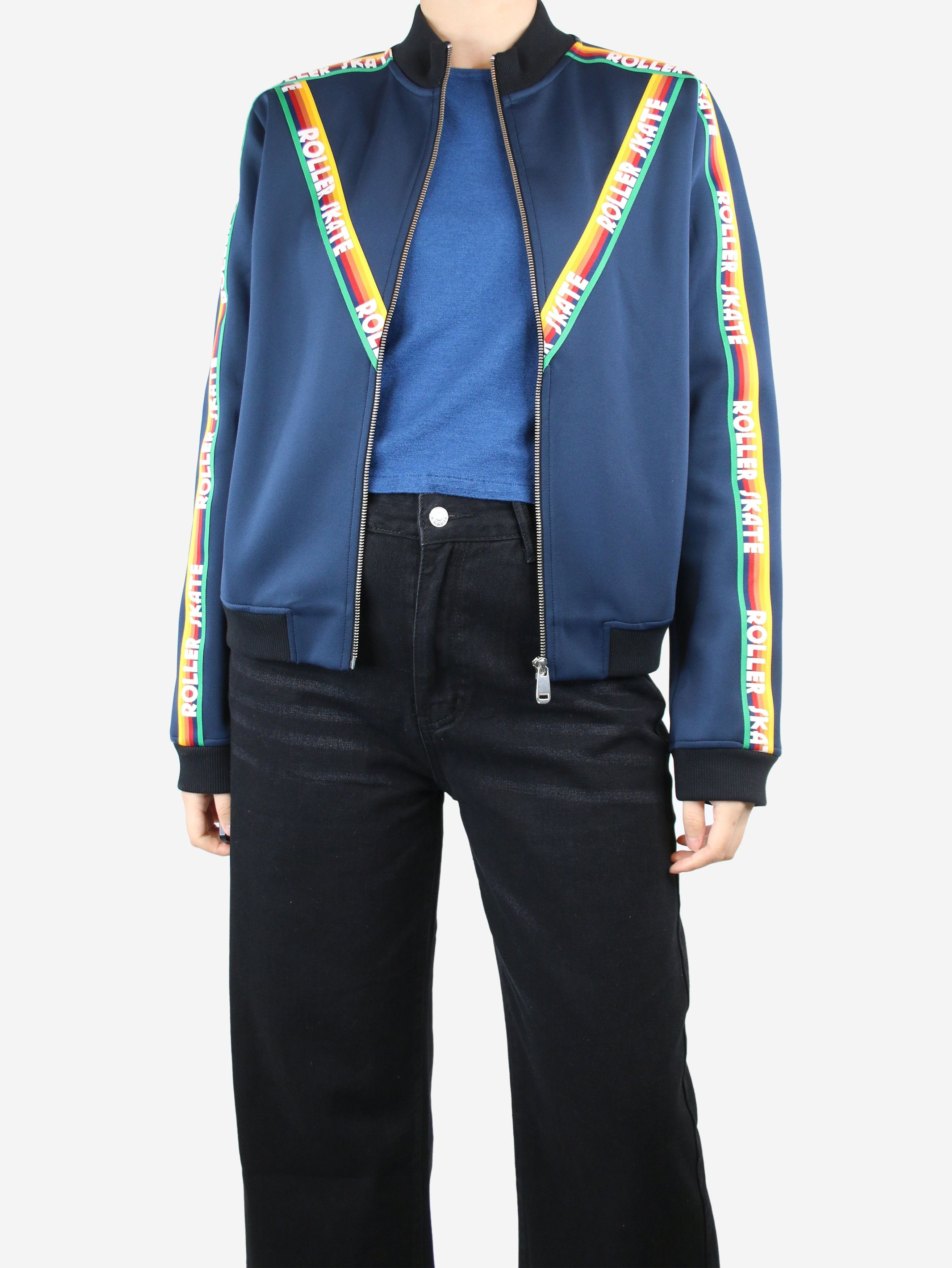 image of Mira Mikati Blue Printed Bomber Jacket - Size Uk 12, Women's