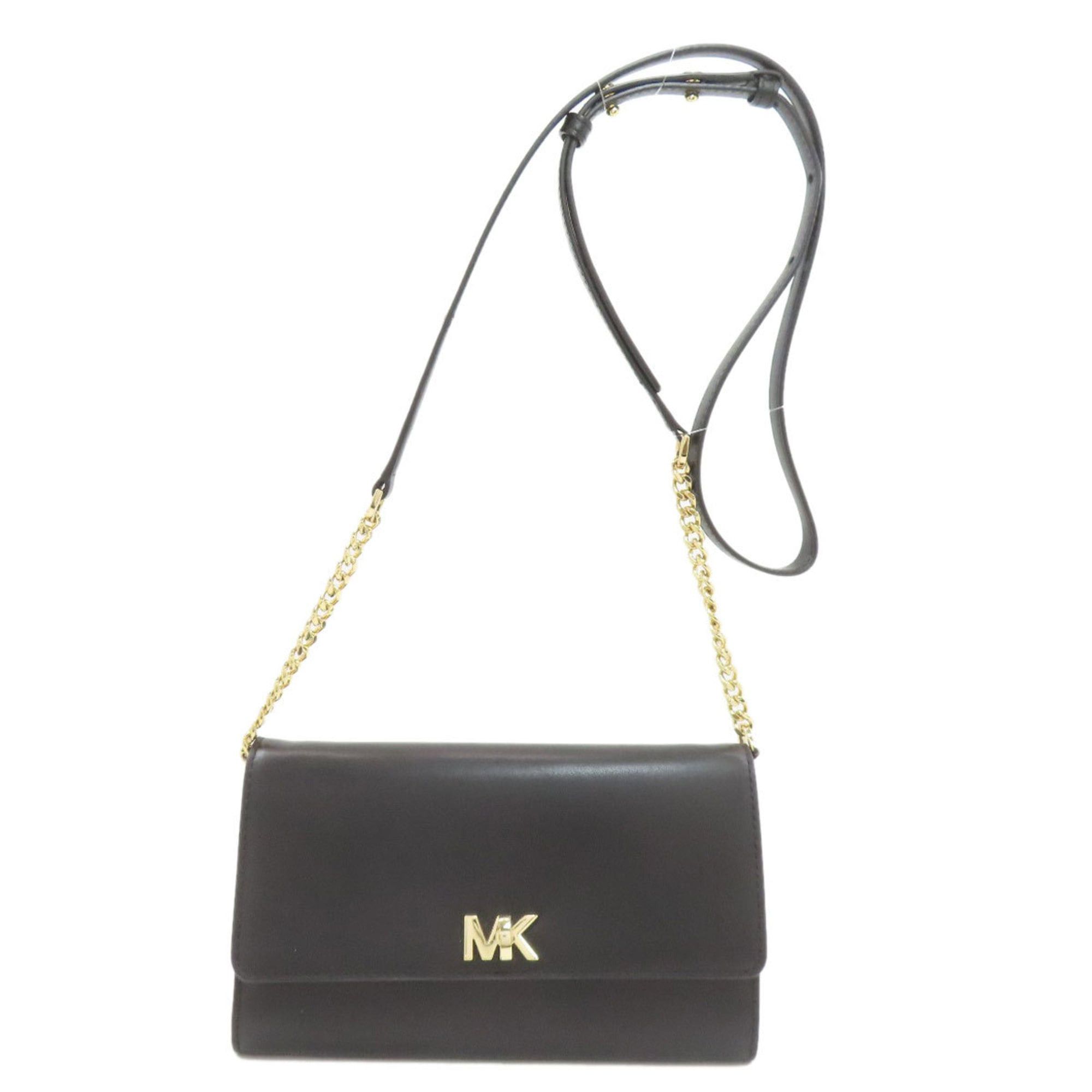 Michael Kors Shoulder Wallet Mk Logo Long Leather Women's in Black