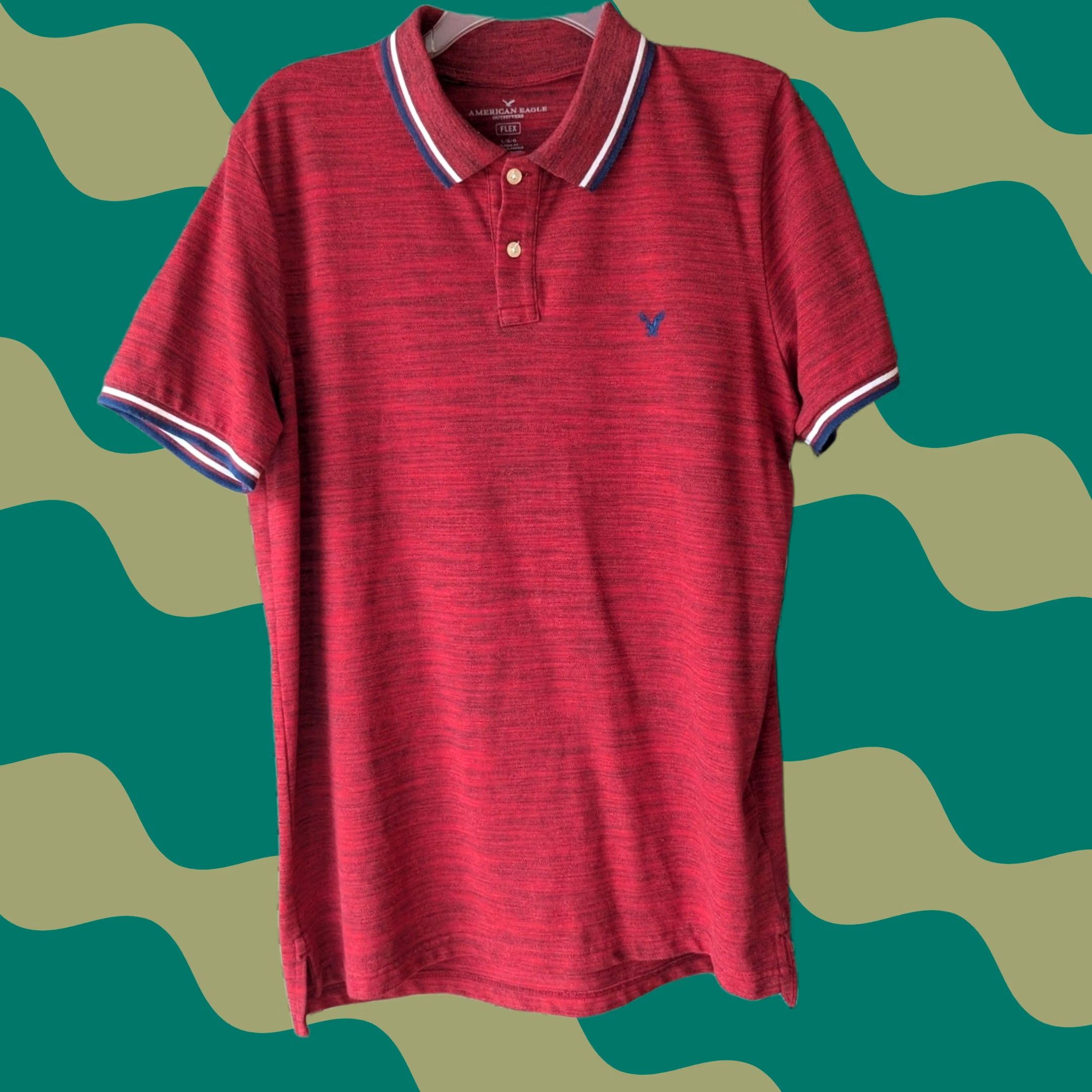 American Eagle Outfitters American Eagle Polo Shirt Red Space Dye Flex Classic Fit Tipped Collar Mens L Size US L / EU 52-54 / 3 - 1 Thumbnail